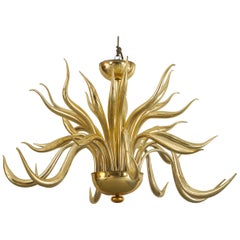 Lampadario italiano in vetro dorato veneziano di Murano
