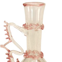 Italian Venetian Murano Glass Bud Vase with Pink Detail Trim
