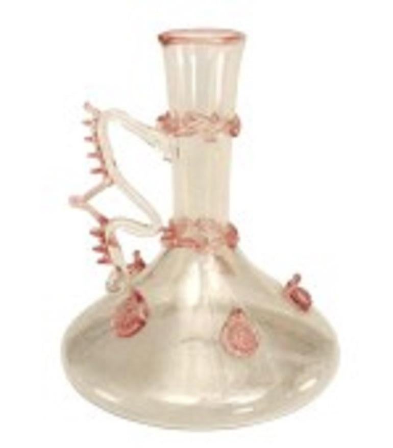 Baroque Vase à bourgeons vénitien italien en verre de Murano avec bordure rose en vente
