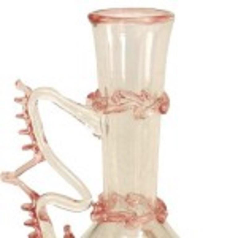 Fait main Vase à bourgeons vénitien italien en verre de Murano avec bordure rose en vente