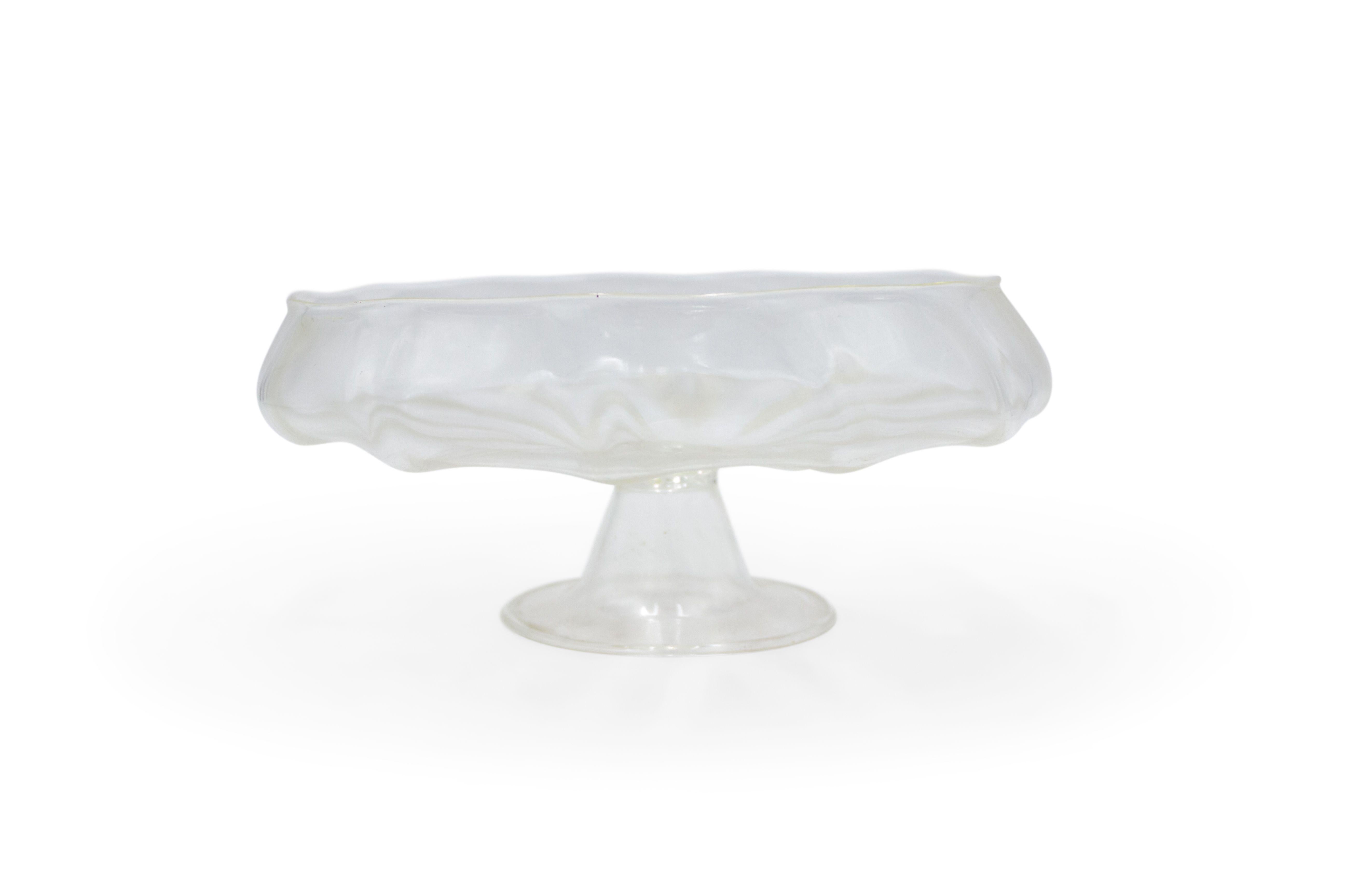 Italian Venetian murano (1890) clear glass round centerpiece with fluted bottom raised on a low pedestal base.
 