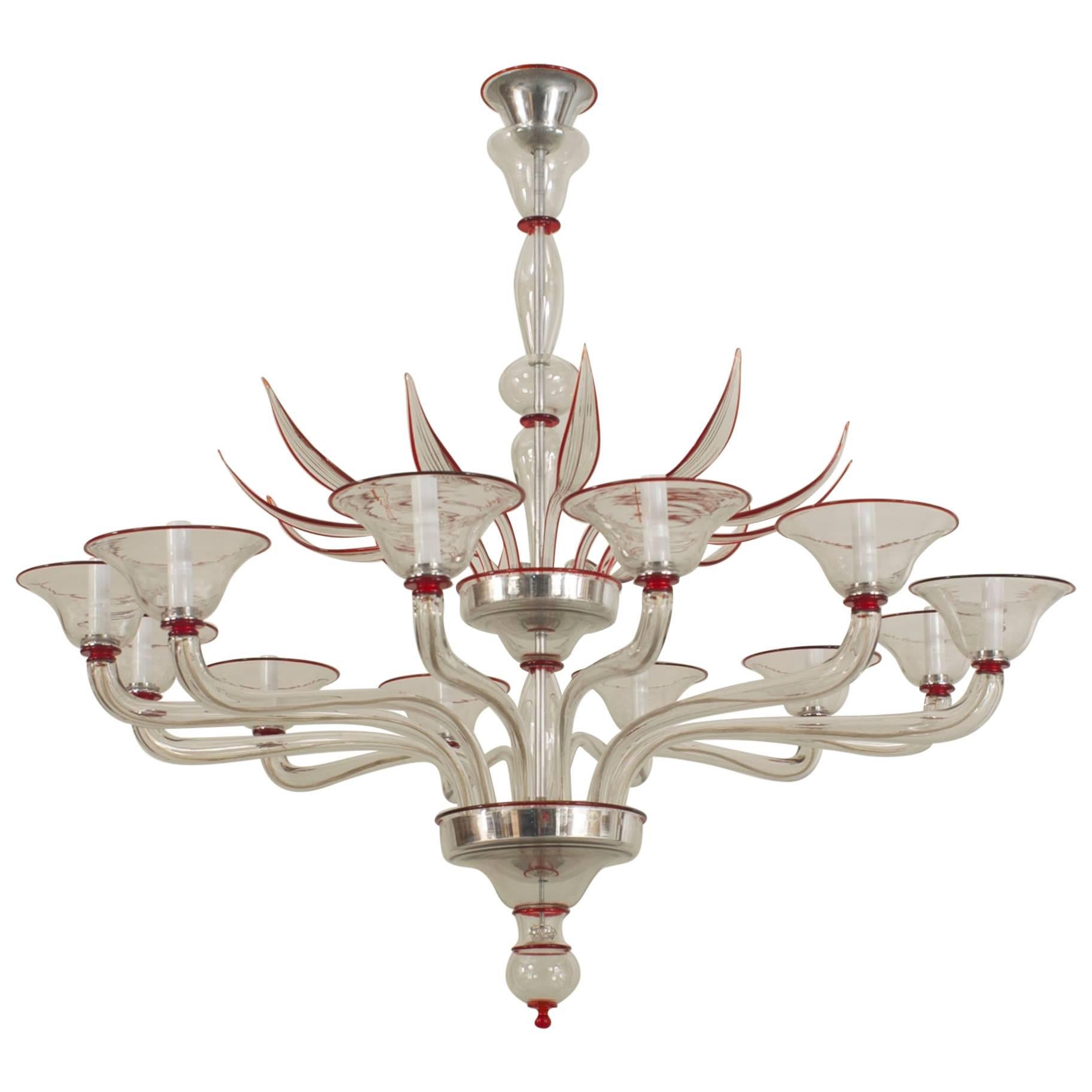 Italian Venetian Murano Glass Feather Chandelier