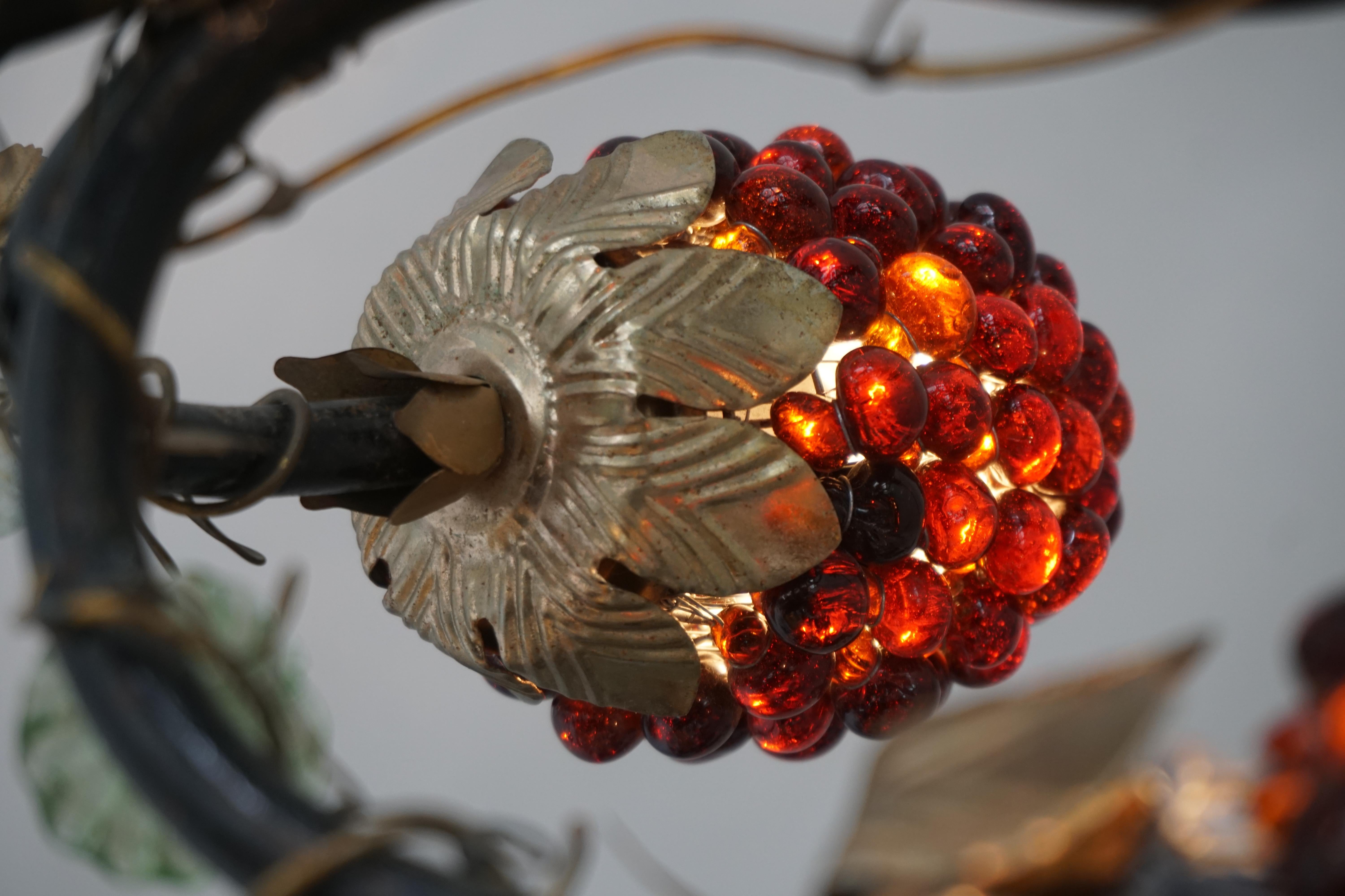 Italian Venetian Murano Glass Grape and Flower Chandelier For Sale 4