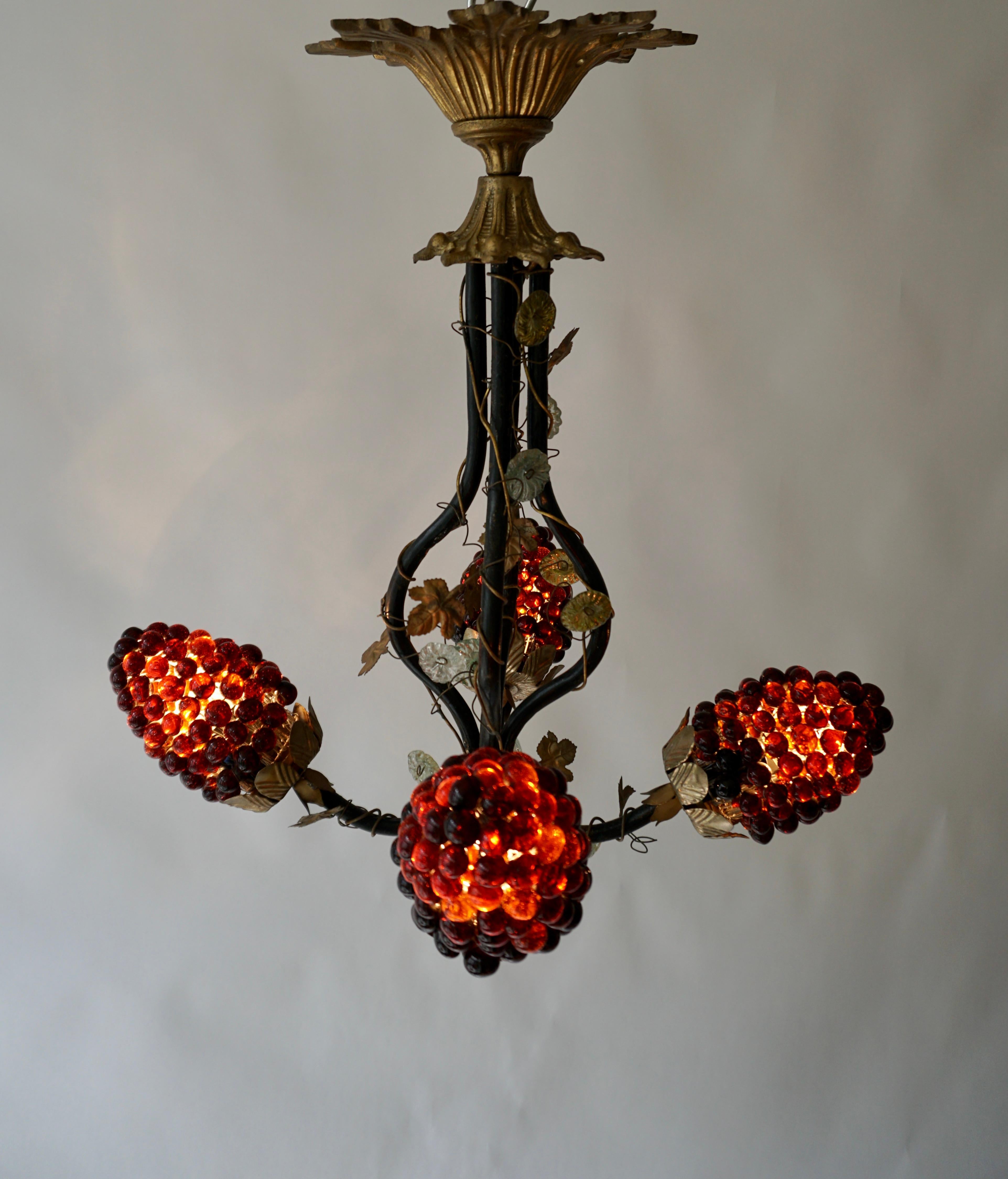 Hand-Crafted Italian Venetian Murano Glass Grape and Flower Chandelier For Sale