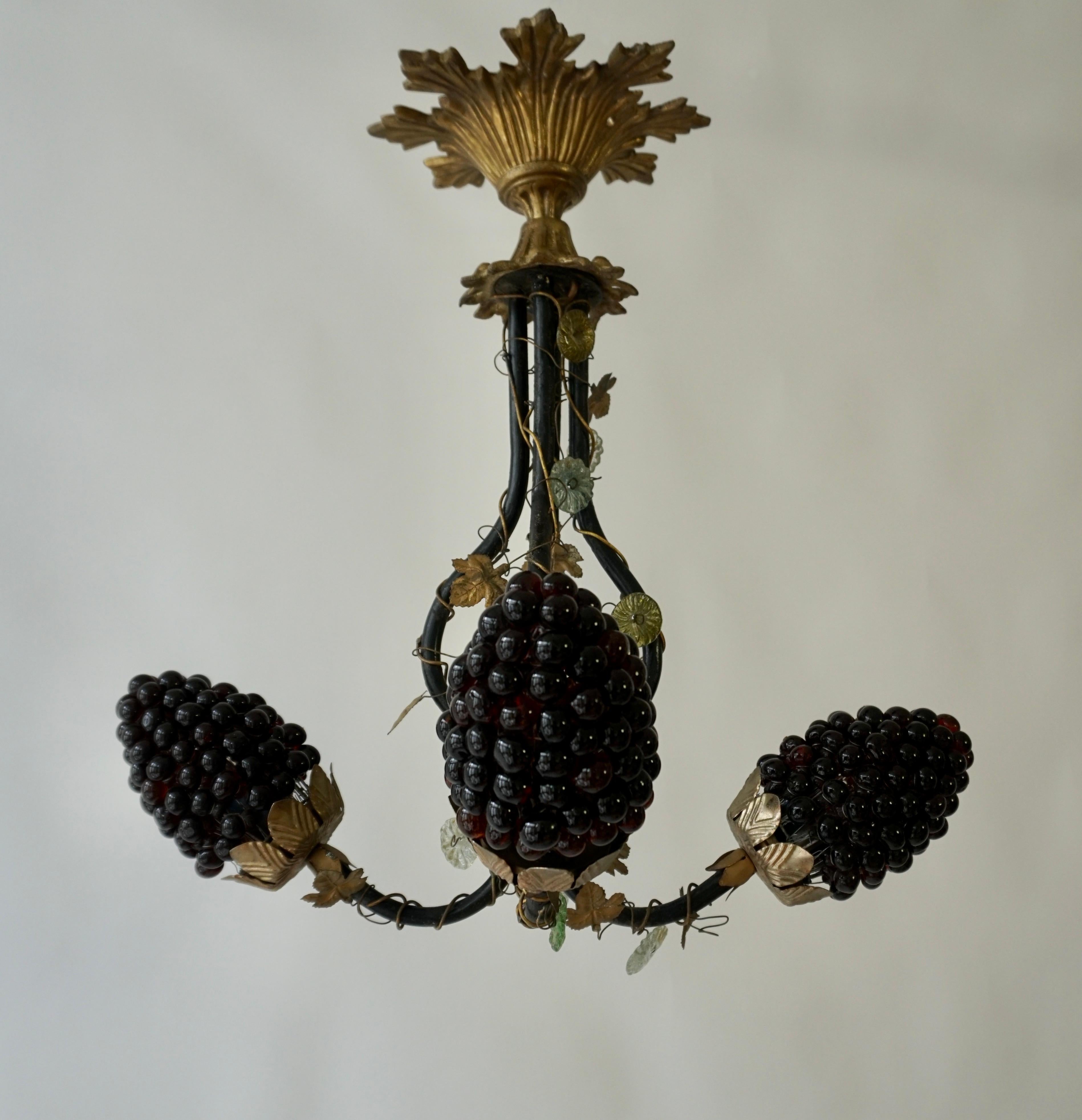 20th Century Italian Venetian Murano Glass Grape and Flower Chandelier For Sale