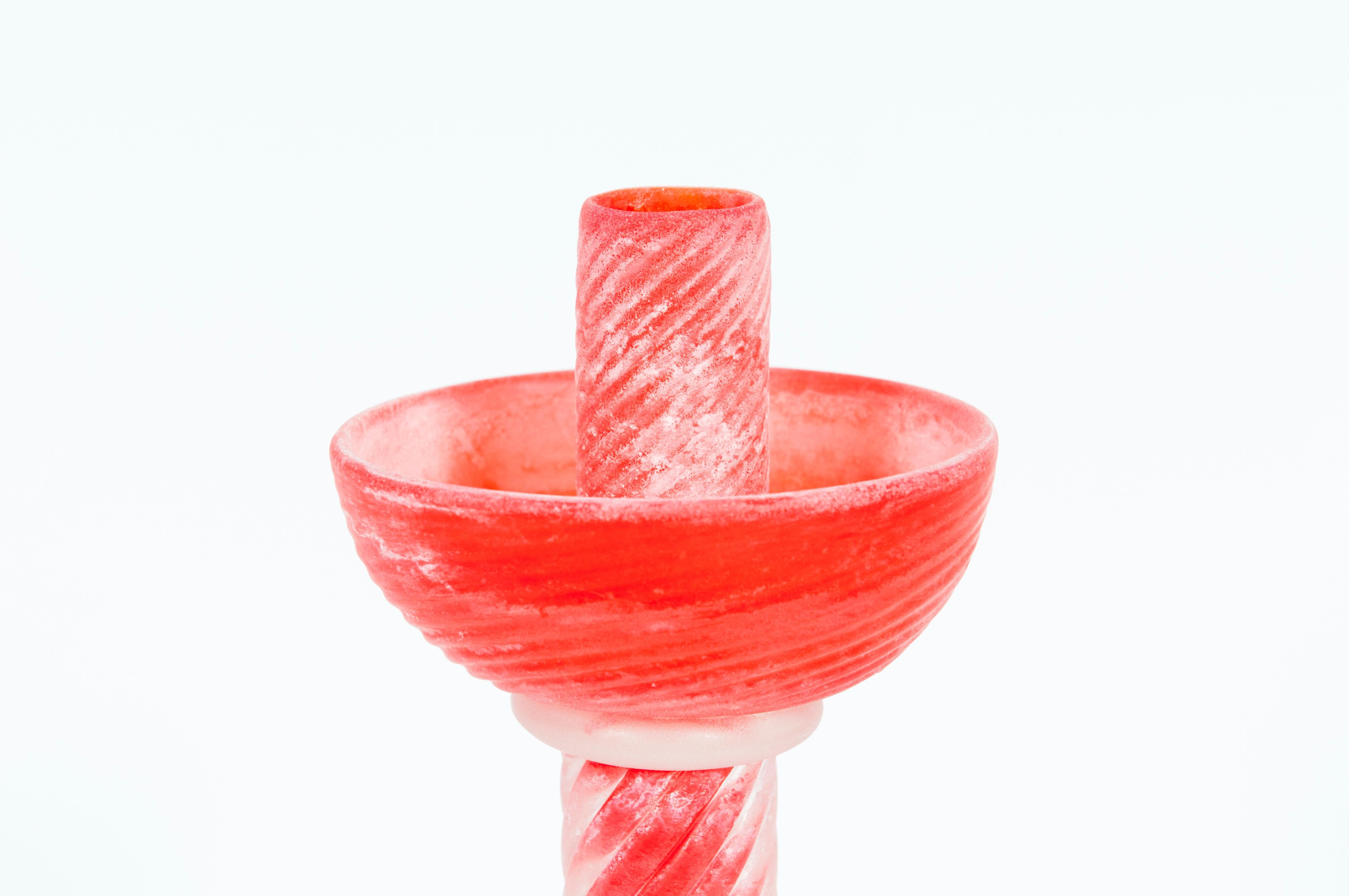Hand-Crafted Italian Venetian Murano Glass Scavo Candlestick 1980s Signed Cenedese For Sale