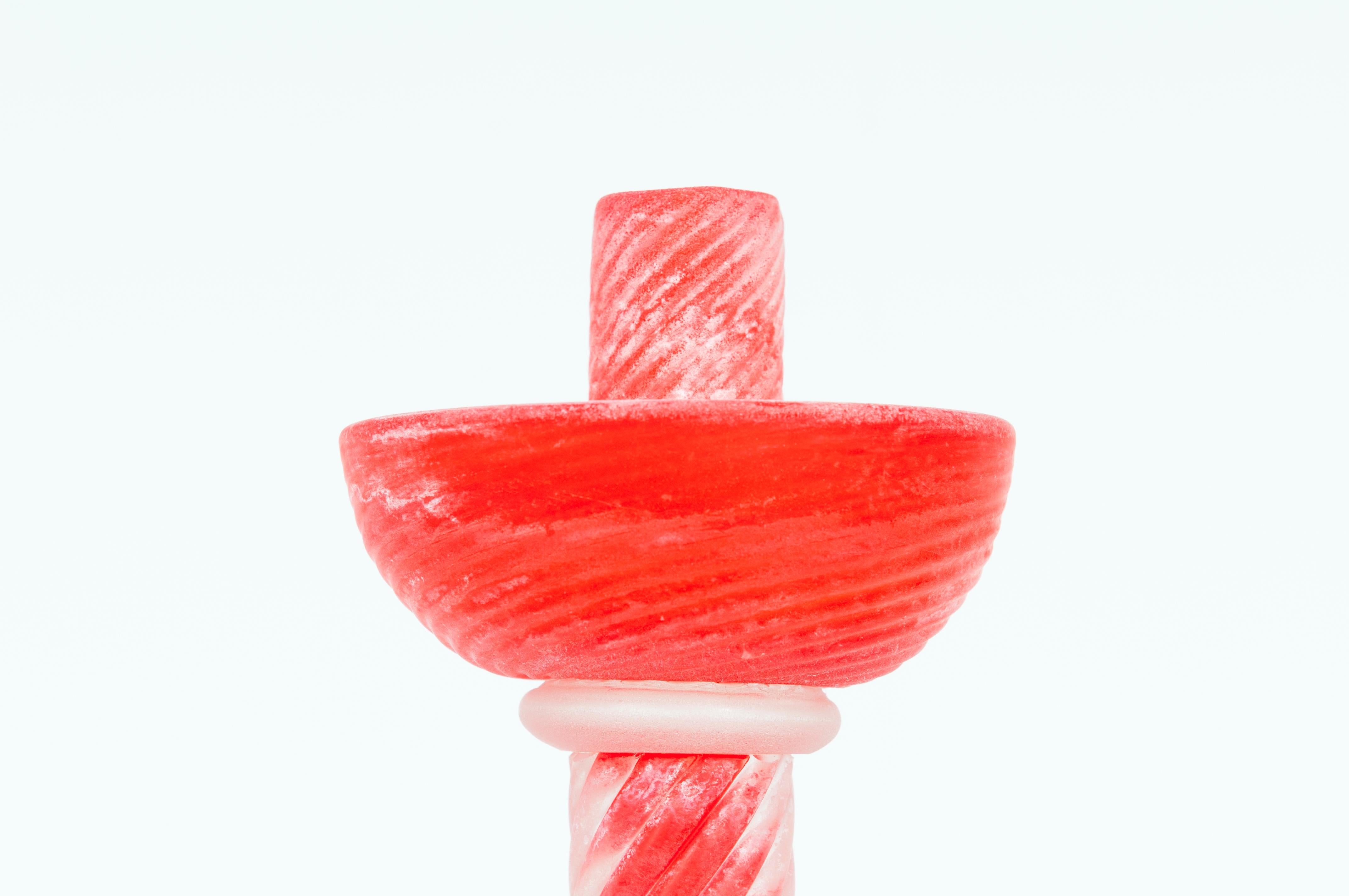 Late 20th Century Italian Venetian Murano Glass Scavo Candlestick 1980s Signed Cenedese For Sale