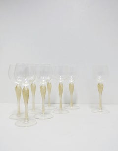 Italian Venetian Murano Gold Art Glass Wine or Cocktail Glasses, Set of 8