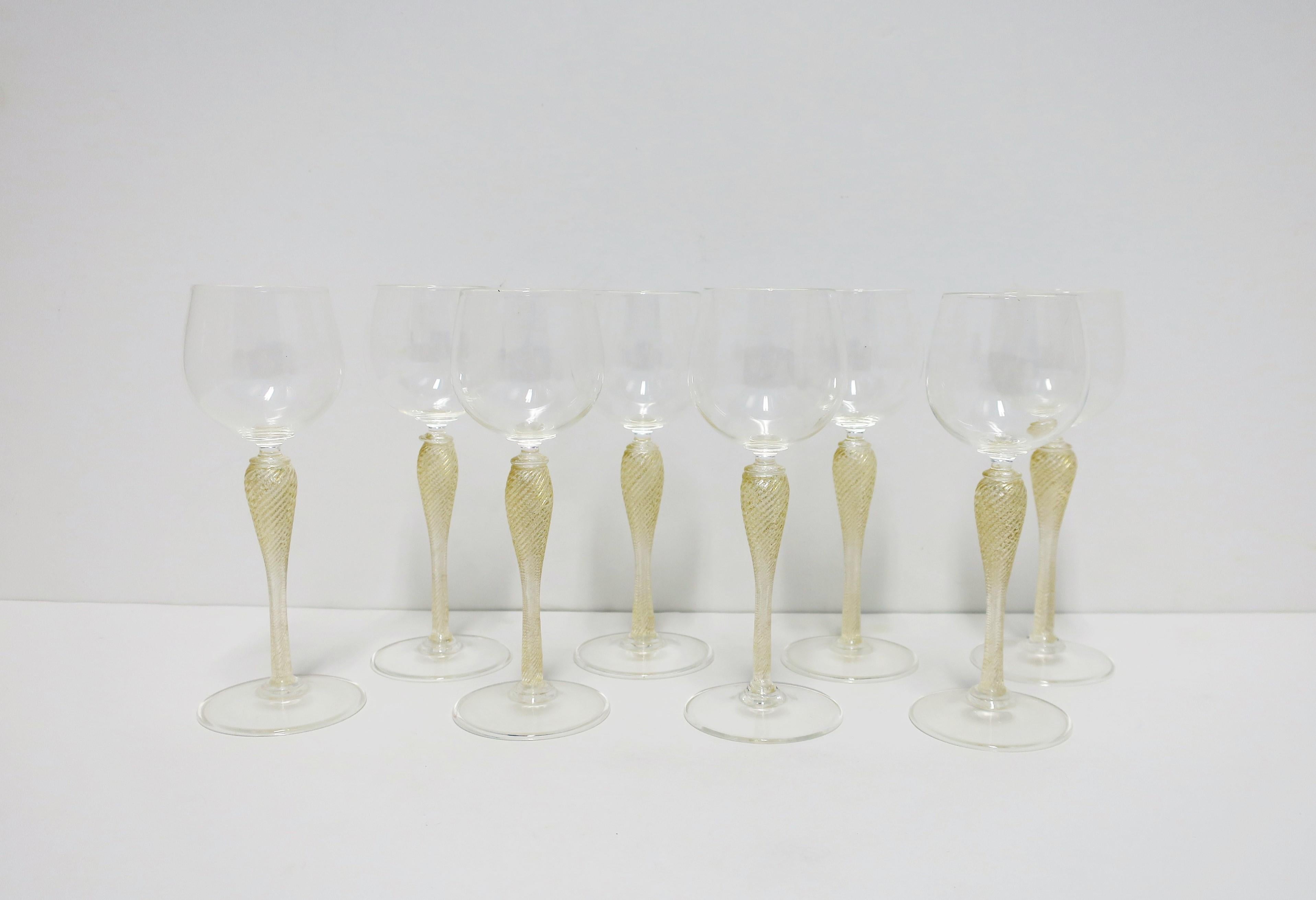 Hand-Crafted Italian Venetian Murano Gold Art Glass Wine or Cocktail Glasses, Set of 8