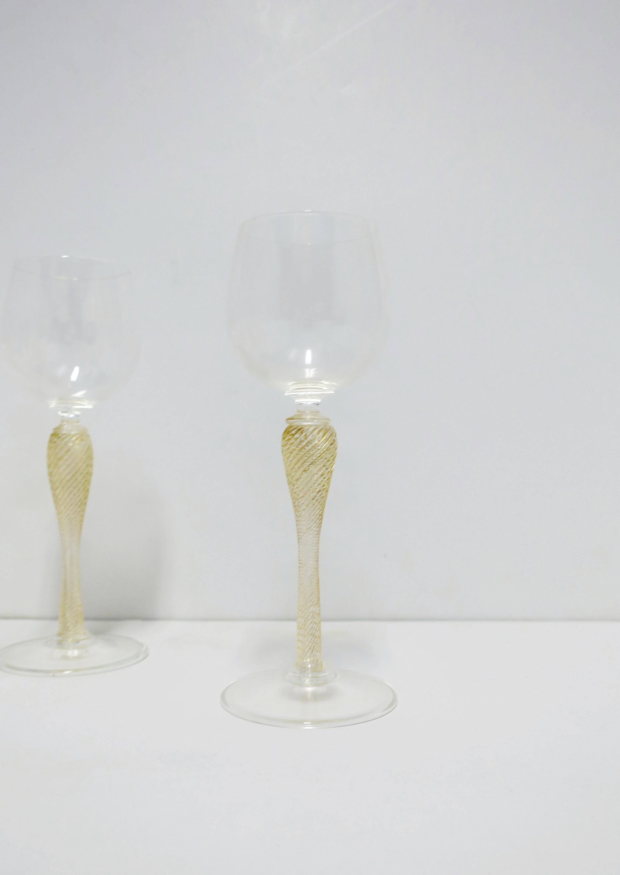 Italian Venetian Murano Gold Art Glass Wine or Cocktail Glasses, Set of 8 2