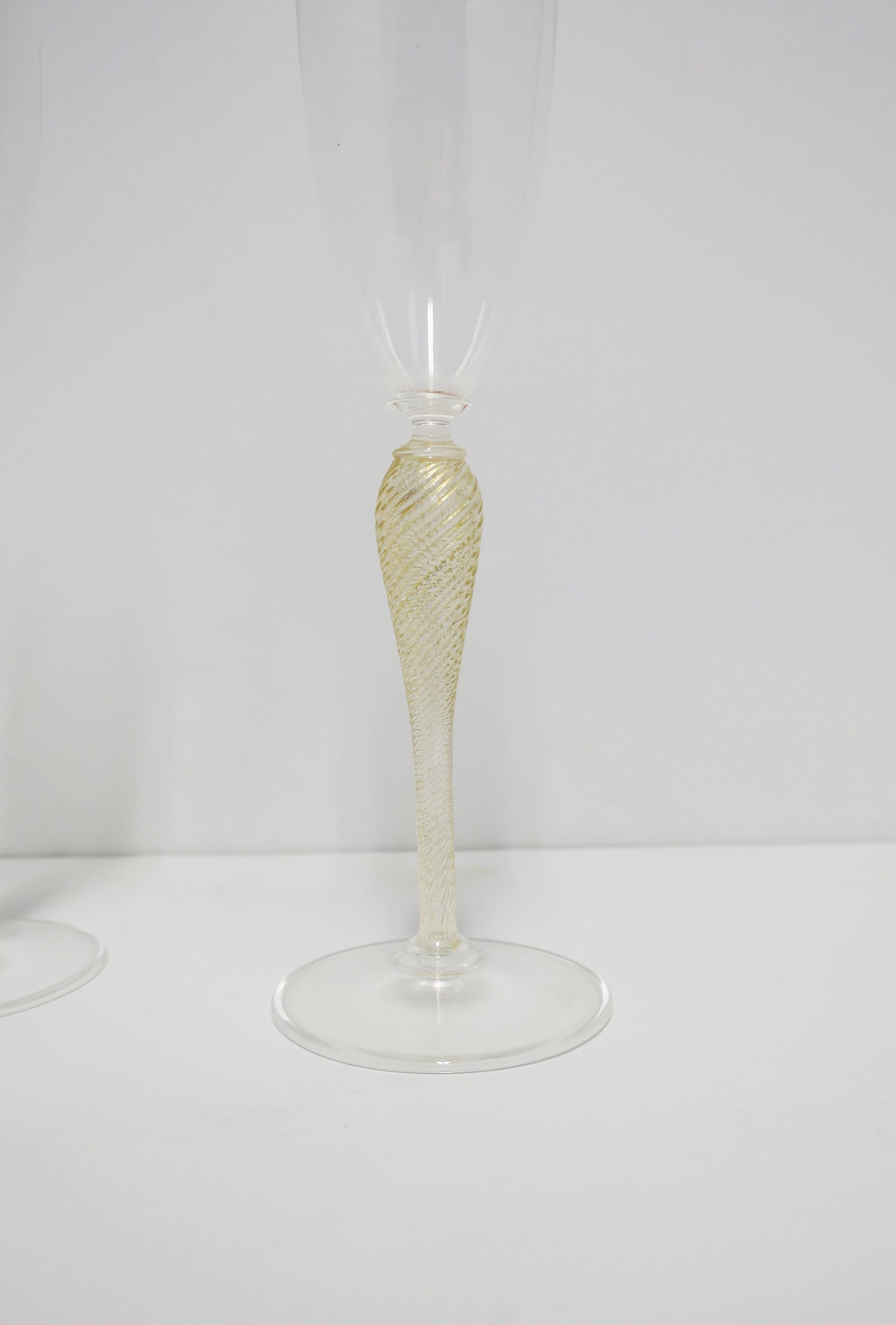 Italian Venetian Murano Gold Champagne Flute Glasses, Set of 4 2