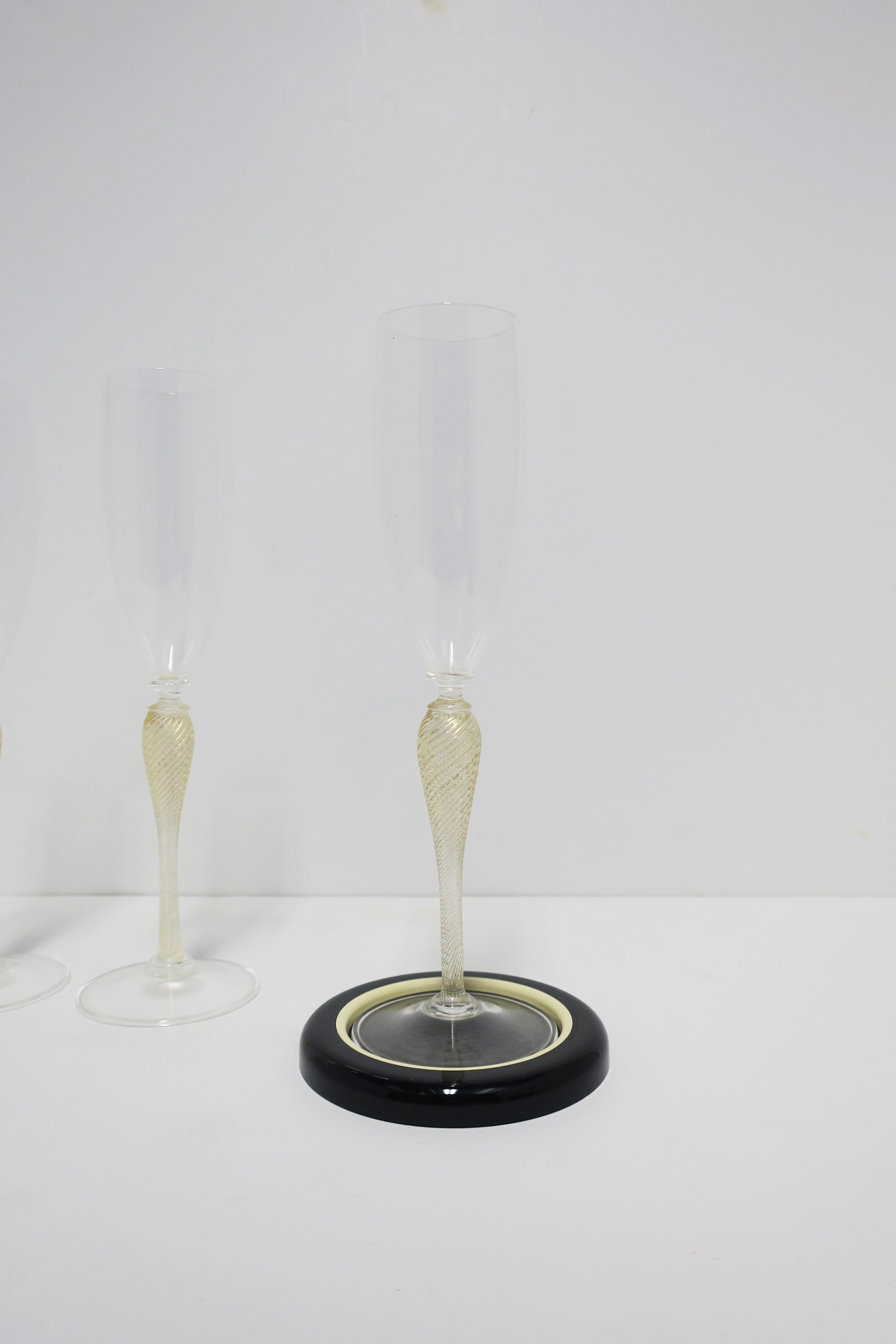 Italian Venetian Murano Gold Champagne Flute Glasses, Set of 4 1
