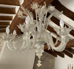 Italian Venetian Murano Gold Dusted 6 Arm Chandelier