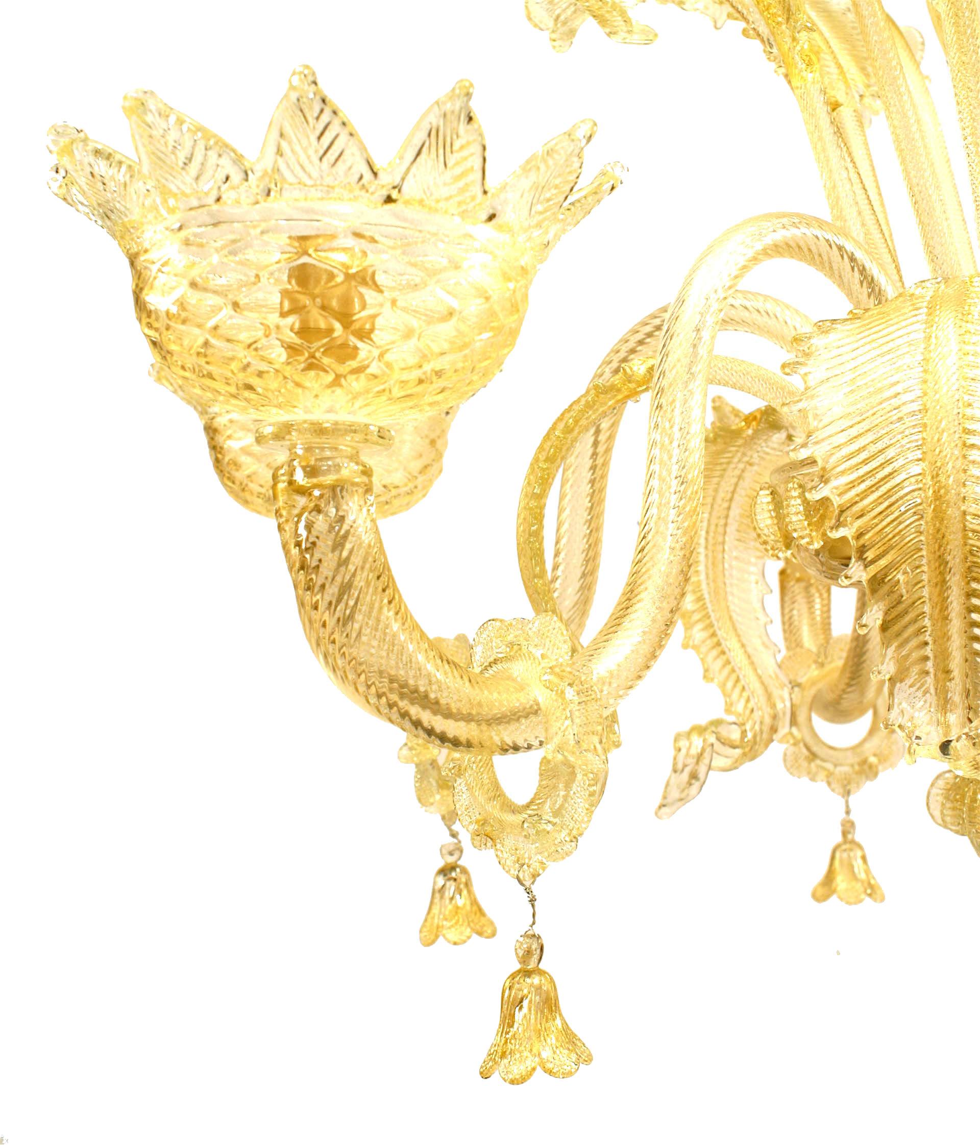 Modern Italian Venetian Murano Gold Dusted Glass Chandelier