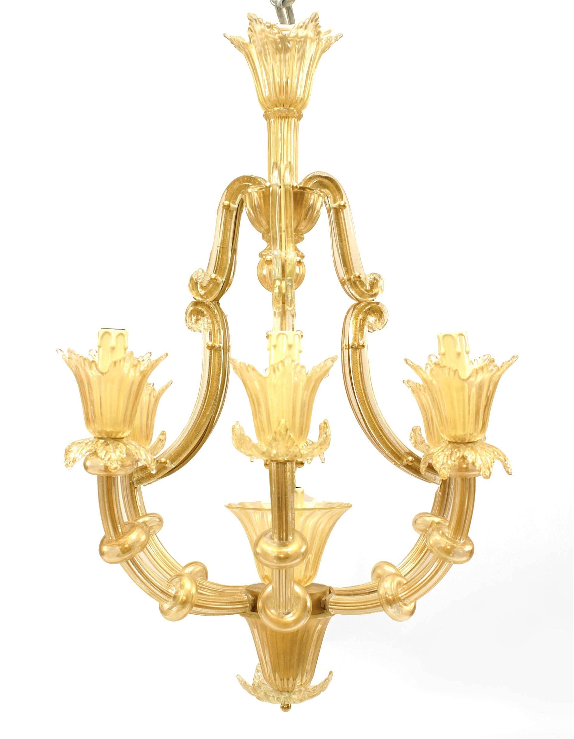 2 Italian Venetian Murano gold dusted 6 fluted 