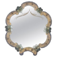 Italian Venetian Murano Light Blue and Opalescent Glass Wall Mirror, 1950s