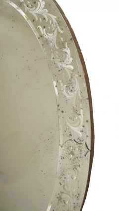 Italian Venetian Murano Oval Etched Floral Design Wall Mirrors