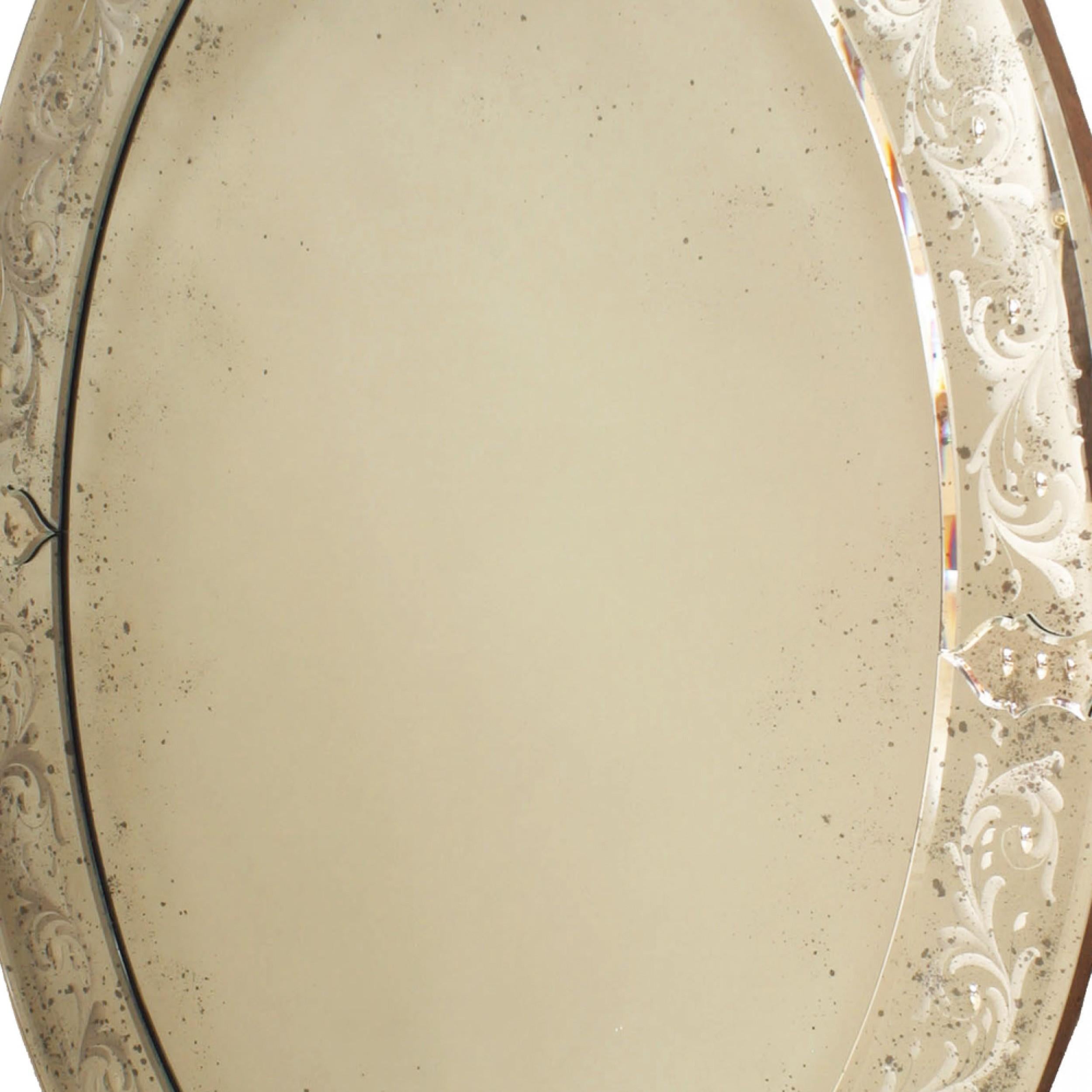 Italian Venetian Murano Oval Etched Floral Design Wall Mirrors In Good Condition For Sale In Queens, NY