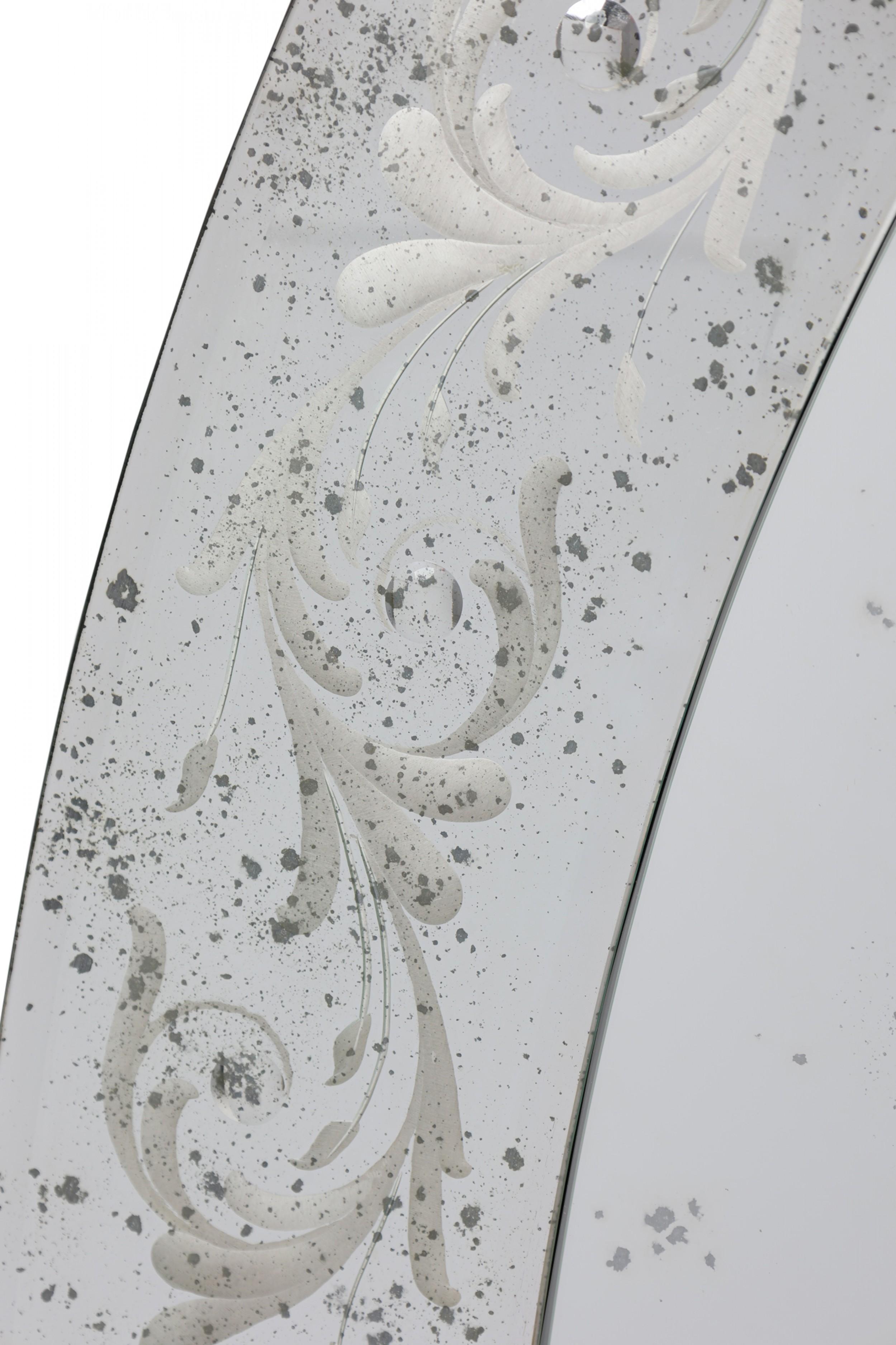 Glass Italian Venetian Murano Oval Etched Floral Design Wall Mirrors For Sale