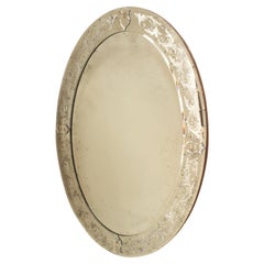 Italian Venetian Murano Oval Etched Floral Design Wall Mirrors