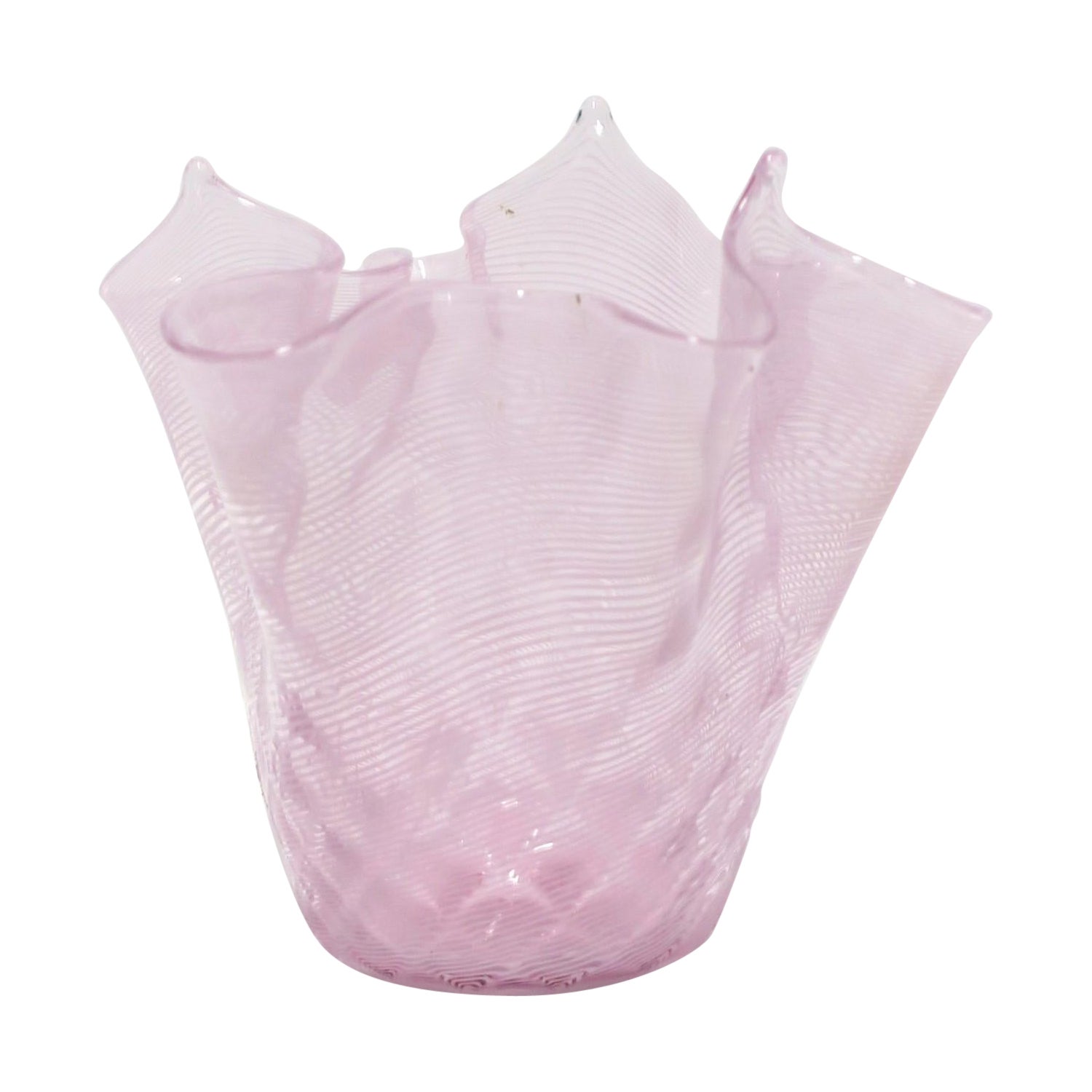 Vaso in vetro artistico veneziano italiano di Murano rosa fazzoletto