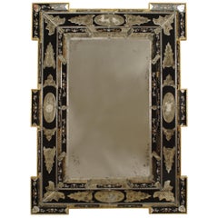 Specchio da parete in vetro blu inciso veneziano italiano neoclassico