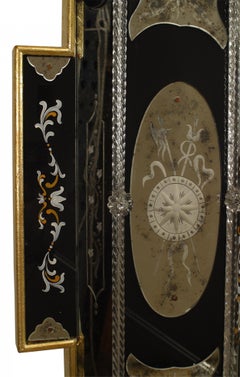 Italian Venetian Neoclassic Etched Blue Glass Wall Mirrors