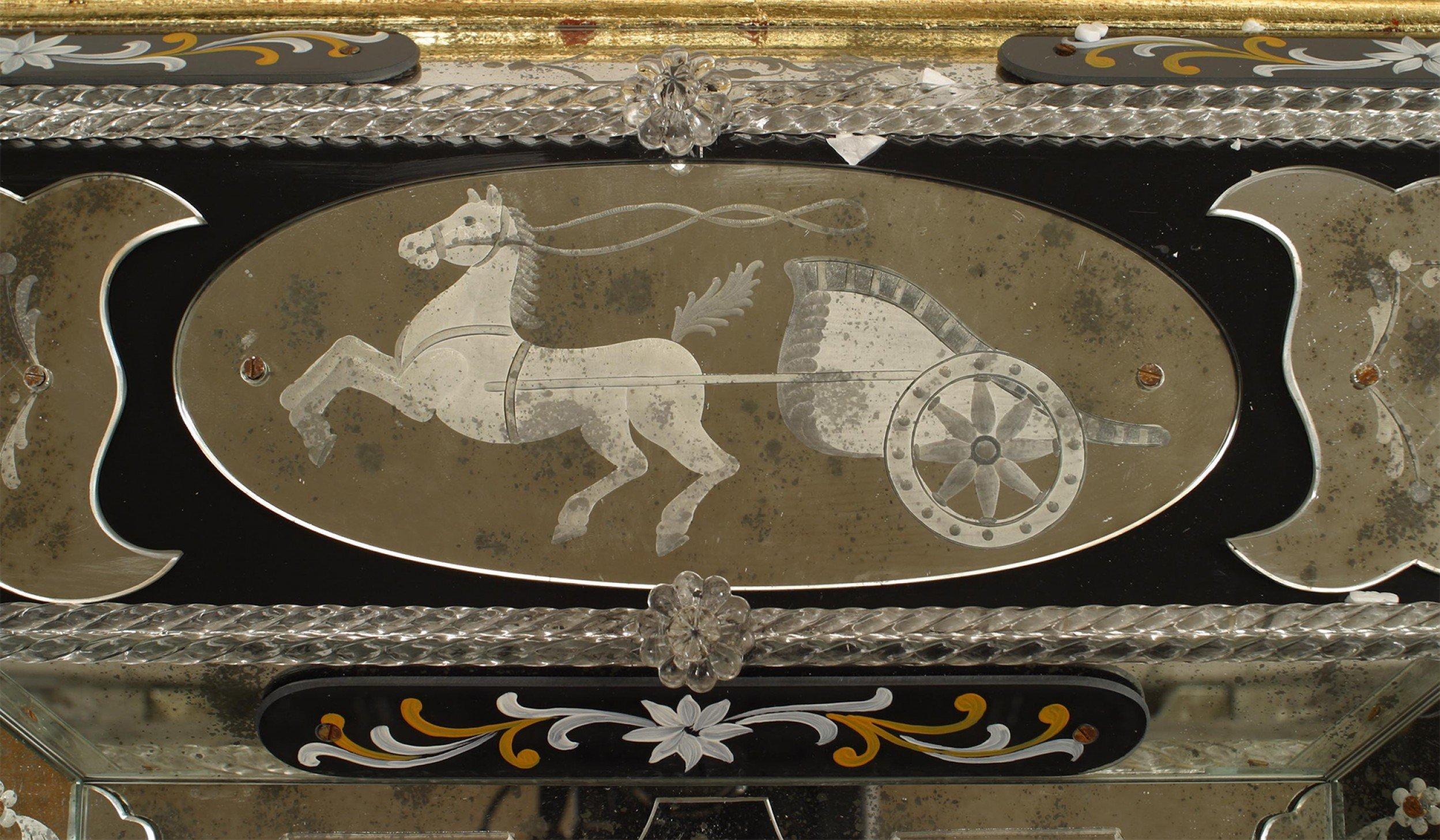 Italian Venetian Neoclassic Etched Blue Glass Wall Mirrors In Good Condition For Sale In Queens, NY