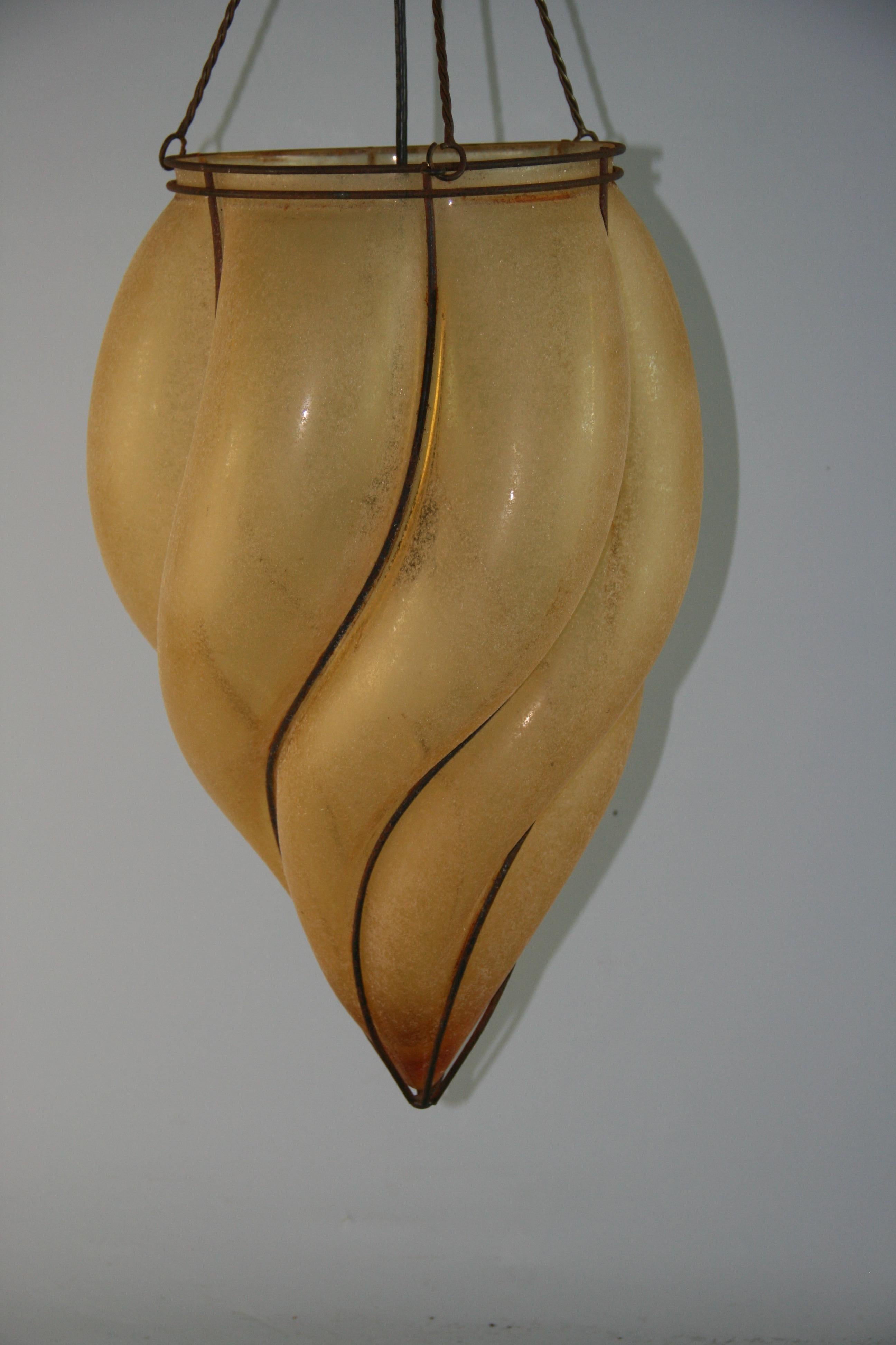 Antique Italian Venetian Oversized Caged Glass Pendant, 1940's For Sale 5