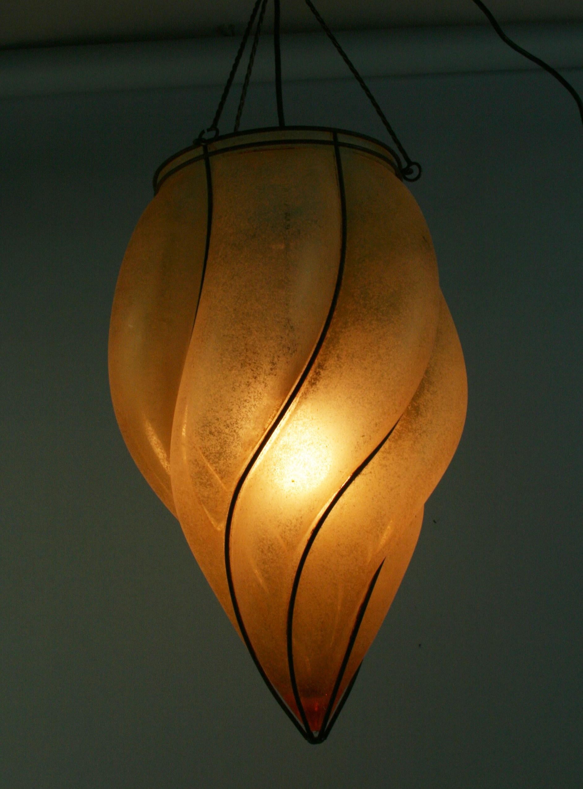 Antique Italian Venetian Oversized Caged Glass Pendant, 1940's For Sale 1