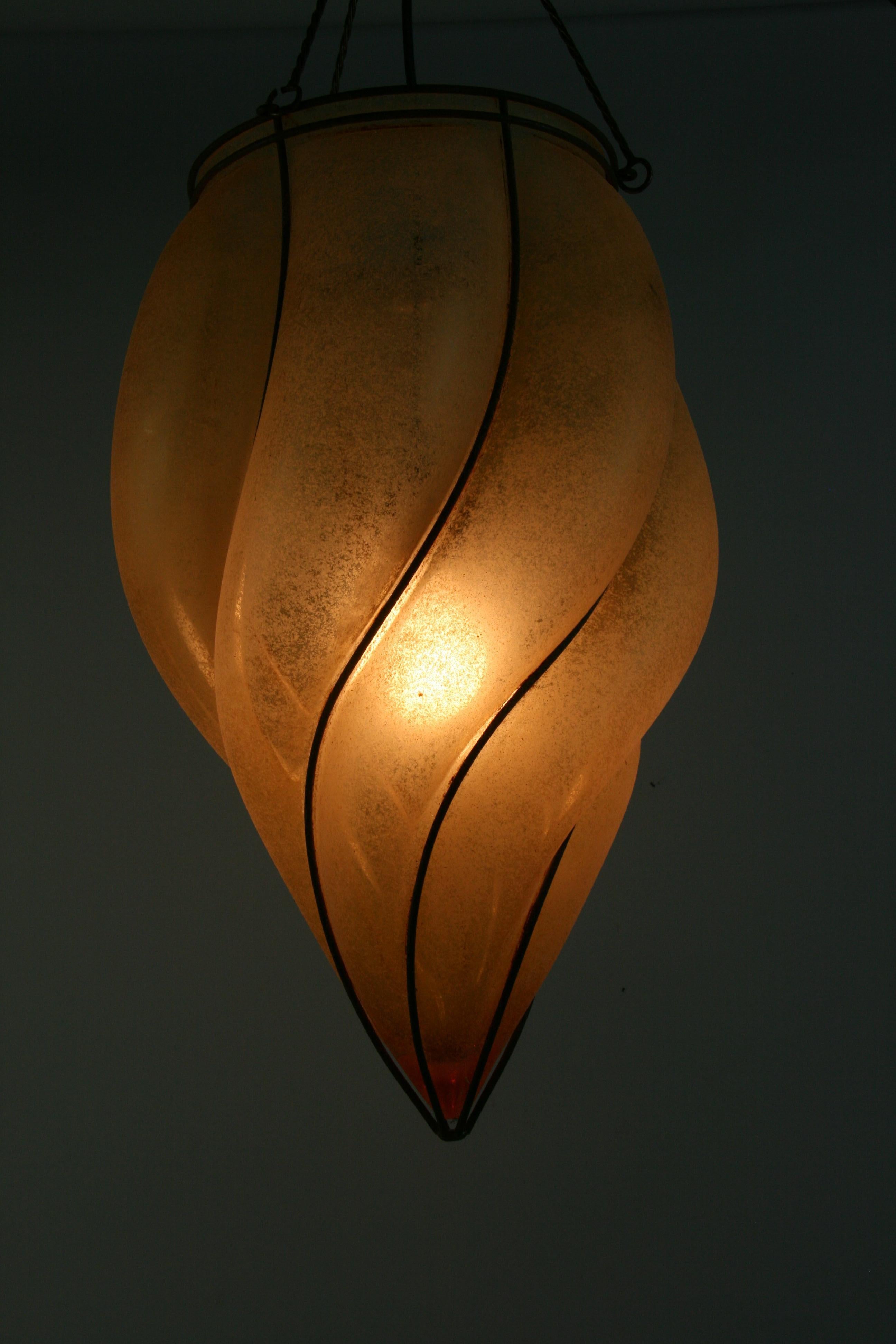 Antique Italian Venetian Oversized Caged Glass Pendant, 1940's For Sale 2