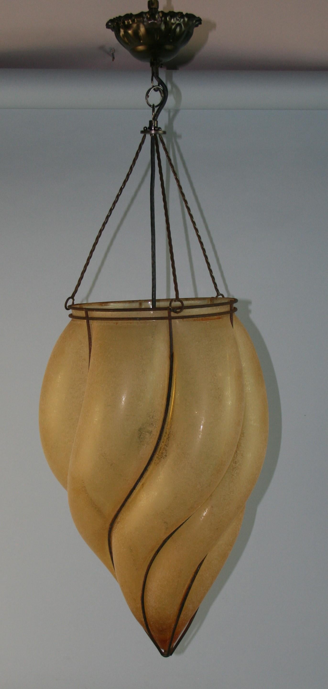 Italian Venetian Oversized Caged Glass Pendant, 1980's For Sale 3