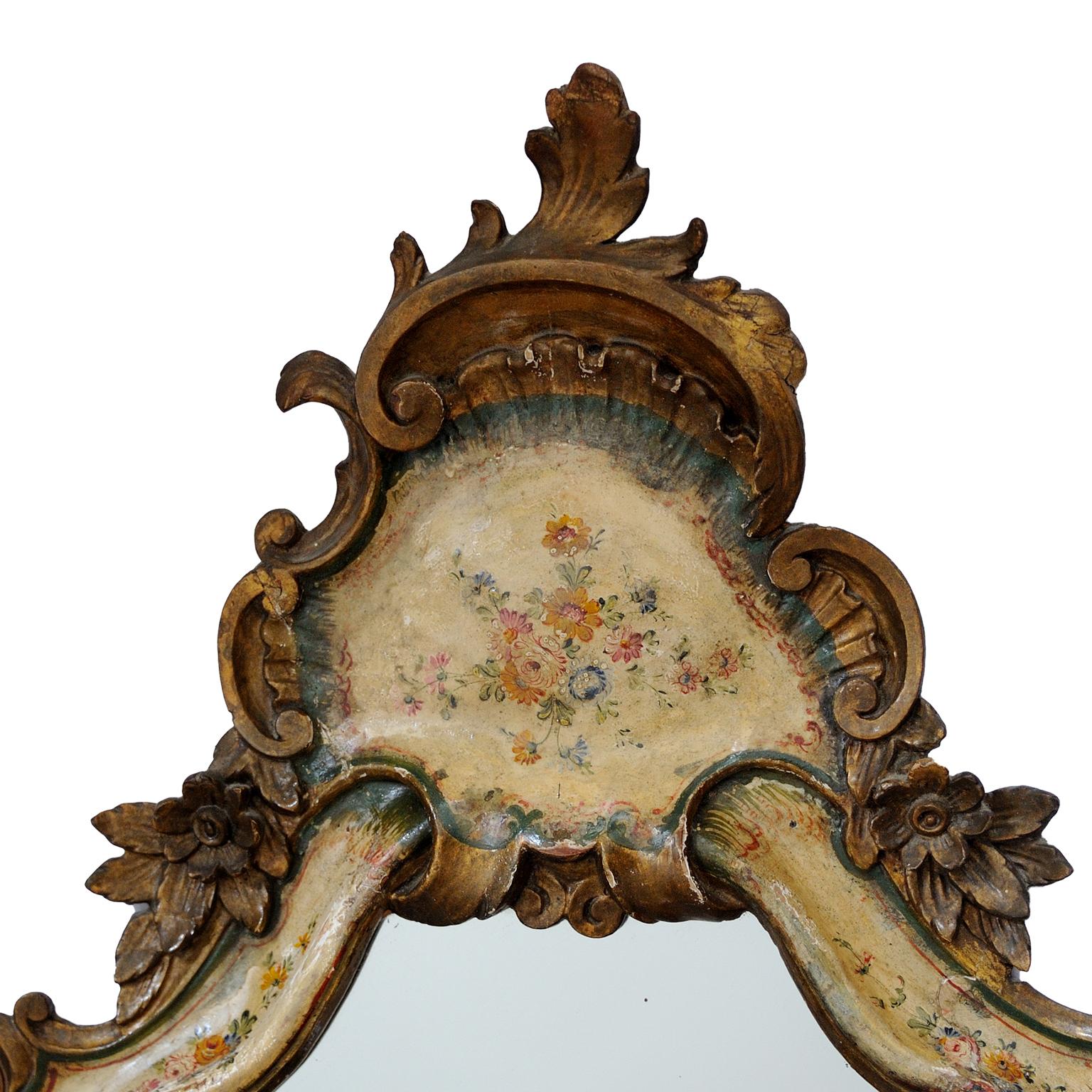 This is a really beautiful 18th century style Italian Venetian painted and carved giltwood Mirror or lovely proportions, a superb piece that would grace any room, circa 1850.