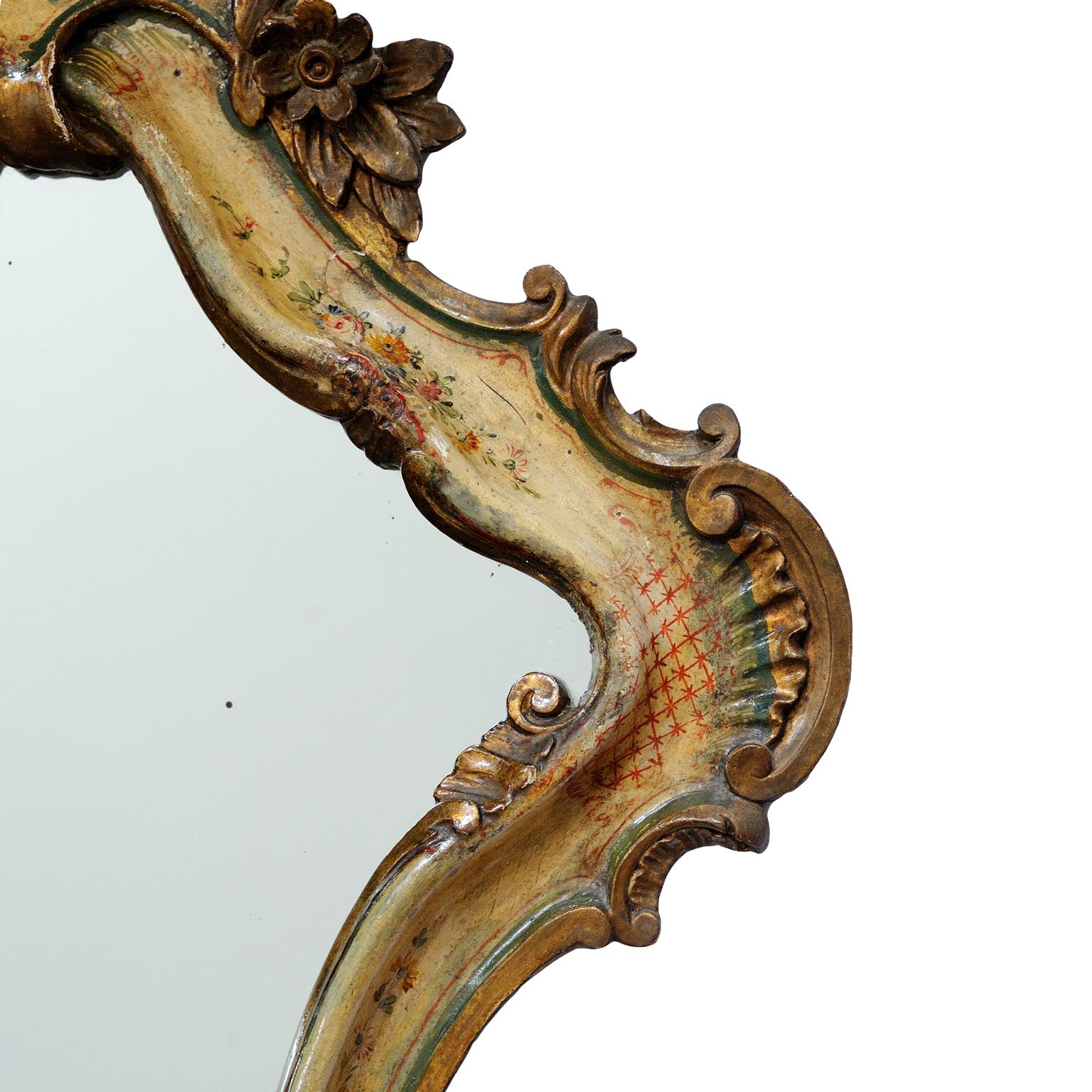 Italian Venetian Painted and Carved Giltwood Mirror, circa 1850 In Good Condition For Sale In Tetbury, Gloucestershire