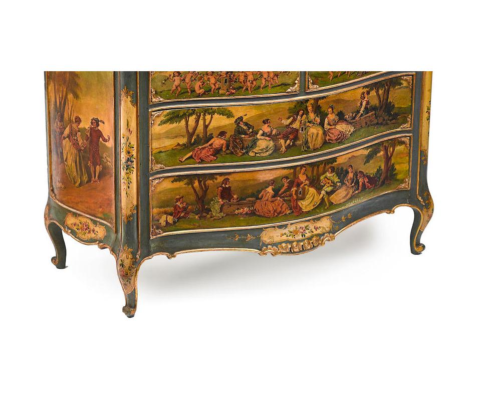 Italian Venetian Painted Bombe Commode, 19th Century In Good Condition In Cypress, CA