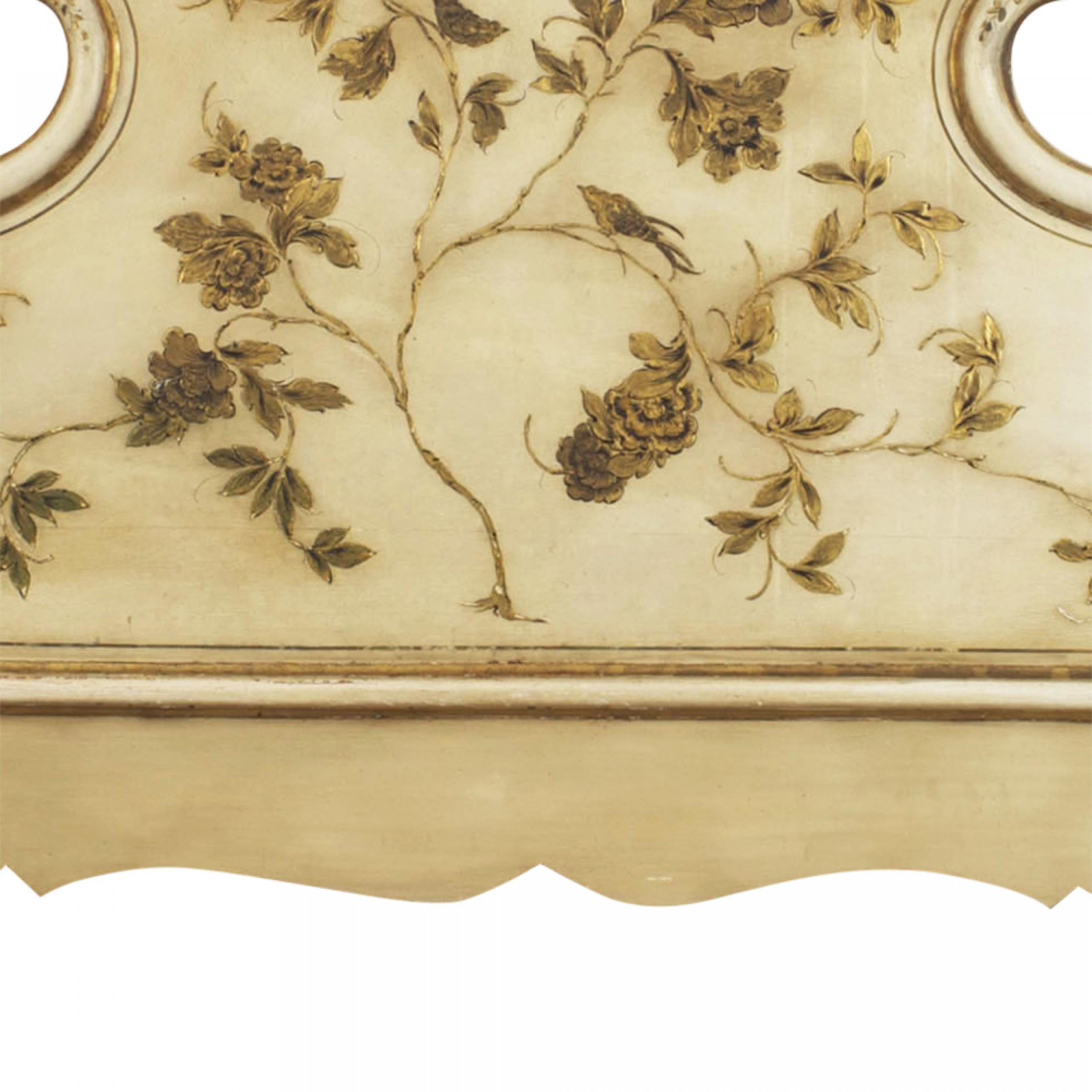 Hand-Carved Italian Venetian Painted Gilt King Headboard