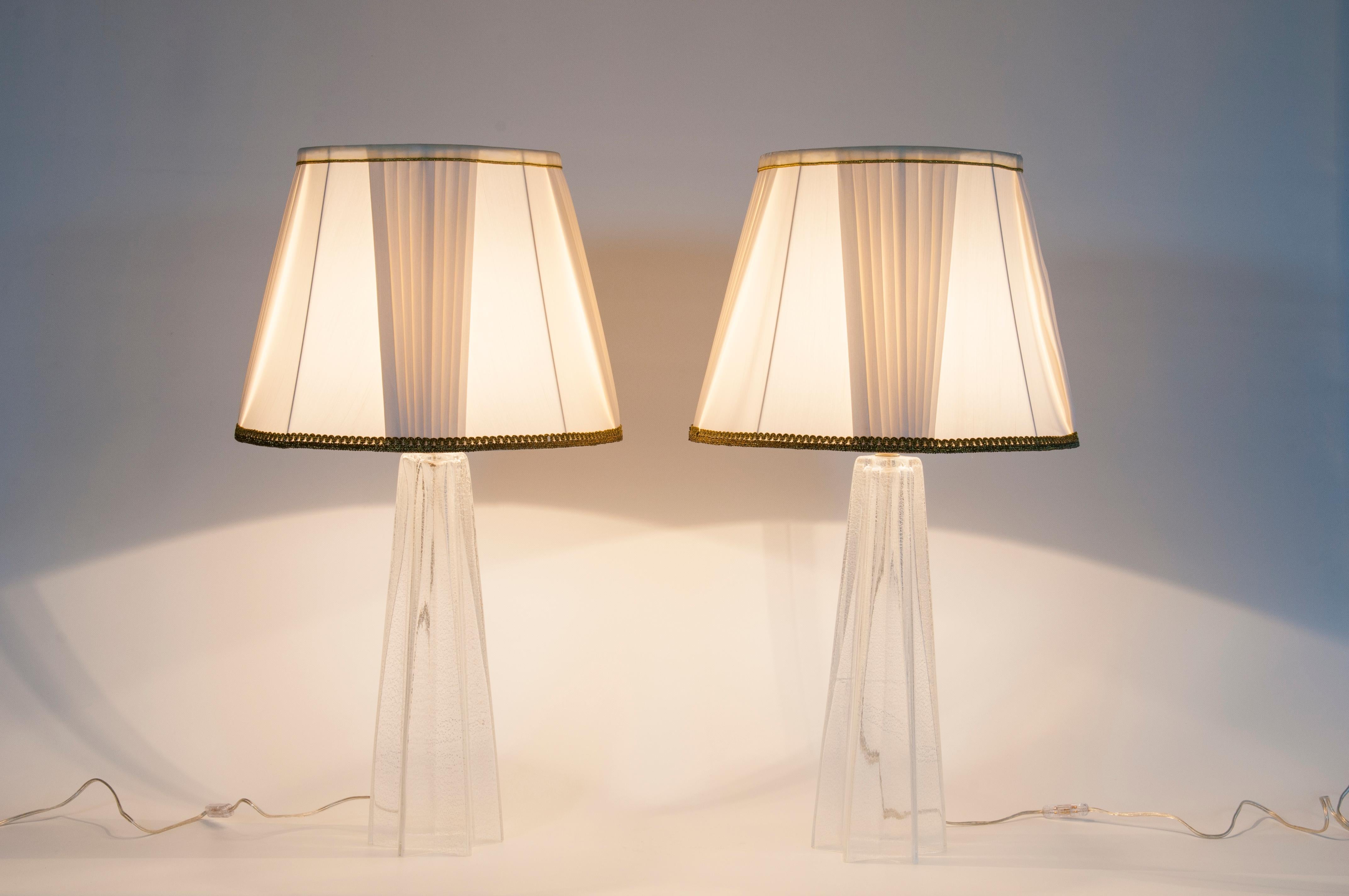 Pair of Murano Glass Table Lamps Star shaped Silver in Crystal color Italy 1980s For Sale 4