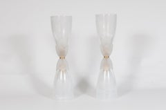 Italian Venetian Pair of Table Lamps, Blown Murano Glass White Nuanced, 1980s