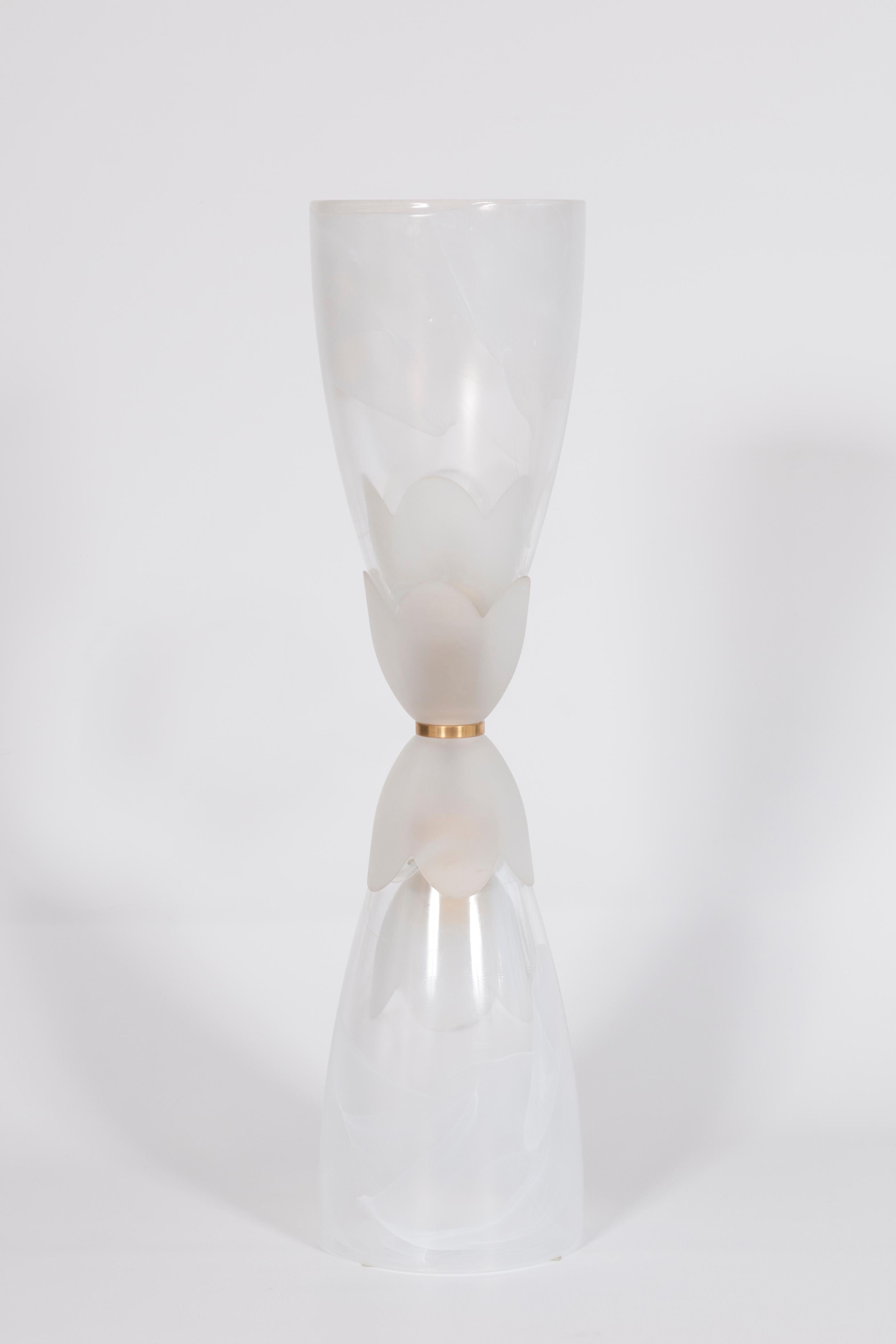Italian Venetian Pair of Table Lamps, Blown Murano Glass White Nuanced, 1980s 1