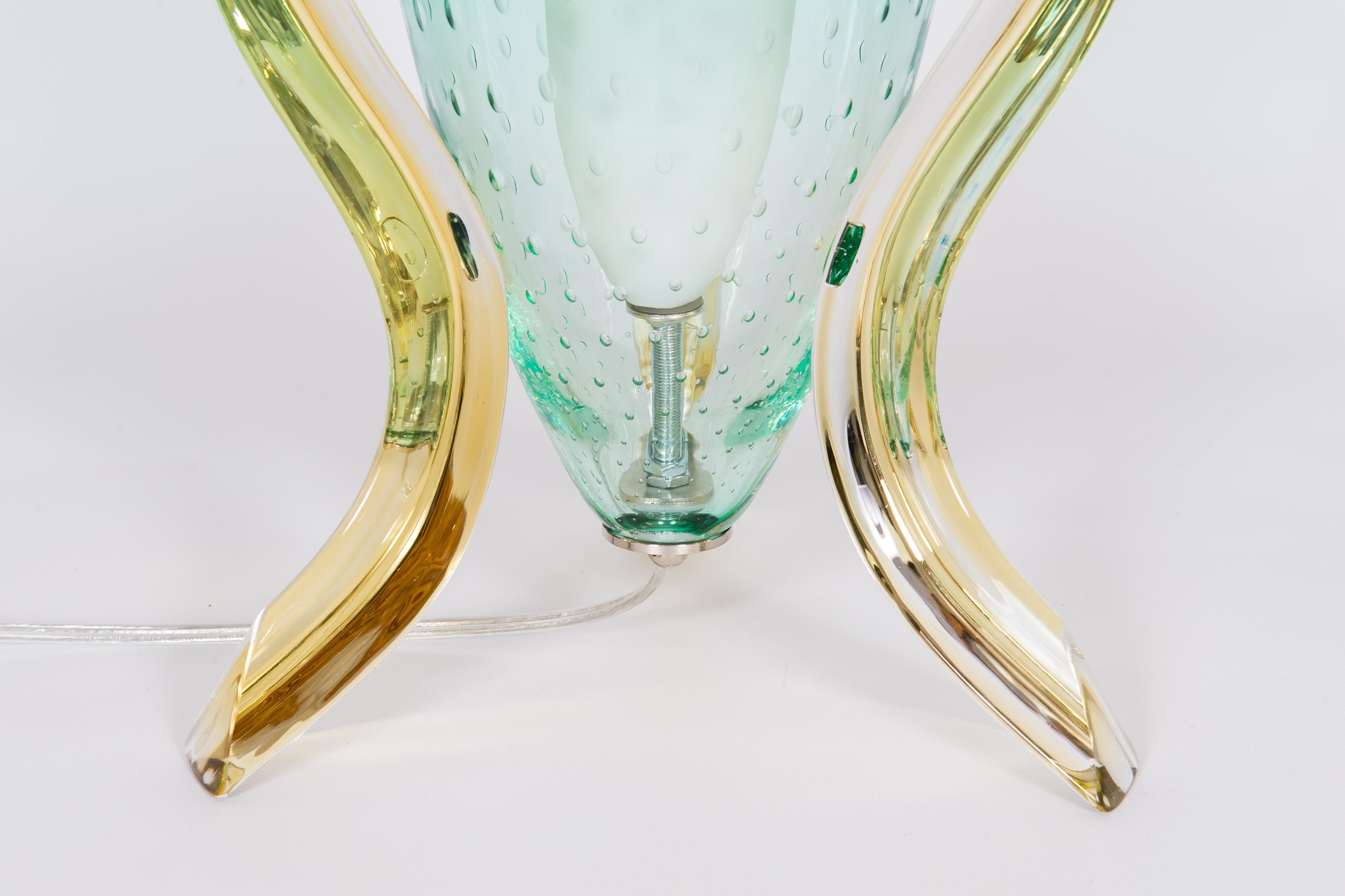 Italian Pair of Table Lamps in Blown Murano Glass Green and Amber limited, 1990s 7