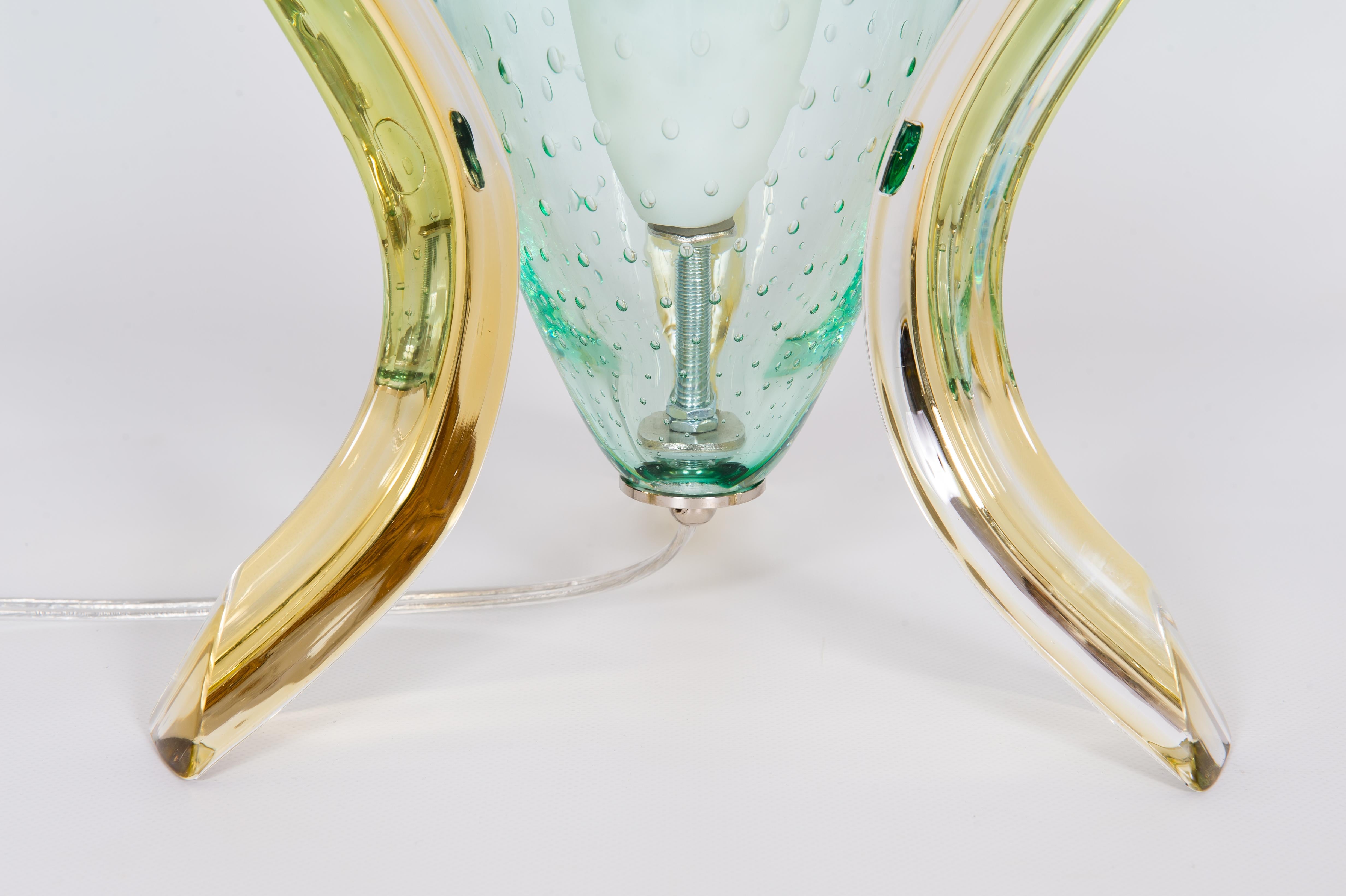 Italian Pair of Table Lamps in Blown Murano Glass Green and Amber limited, 1990s 3