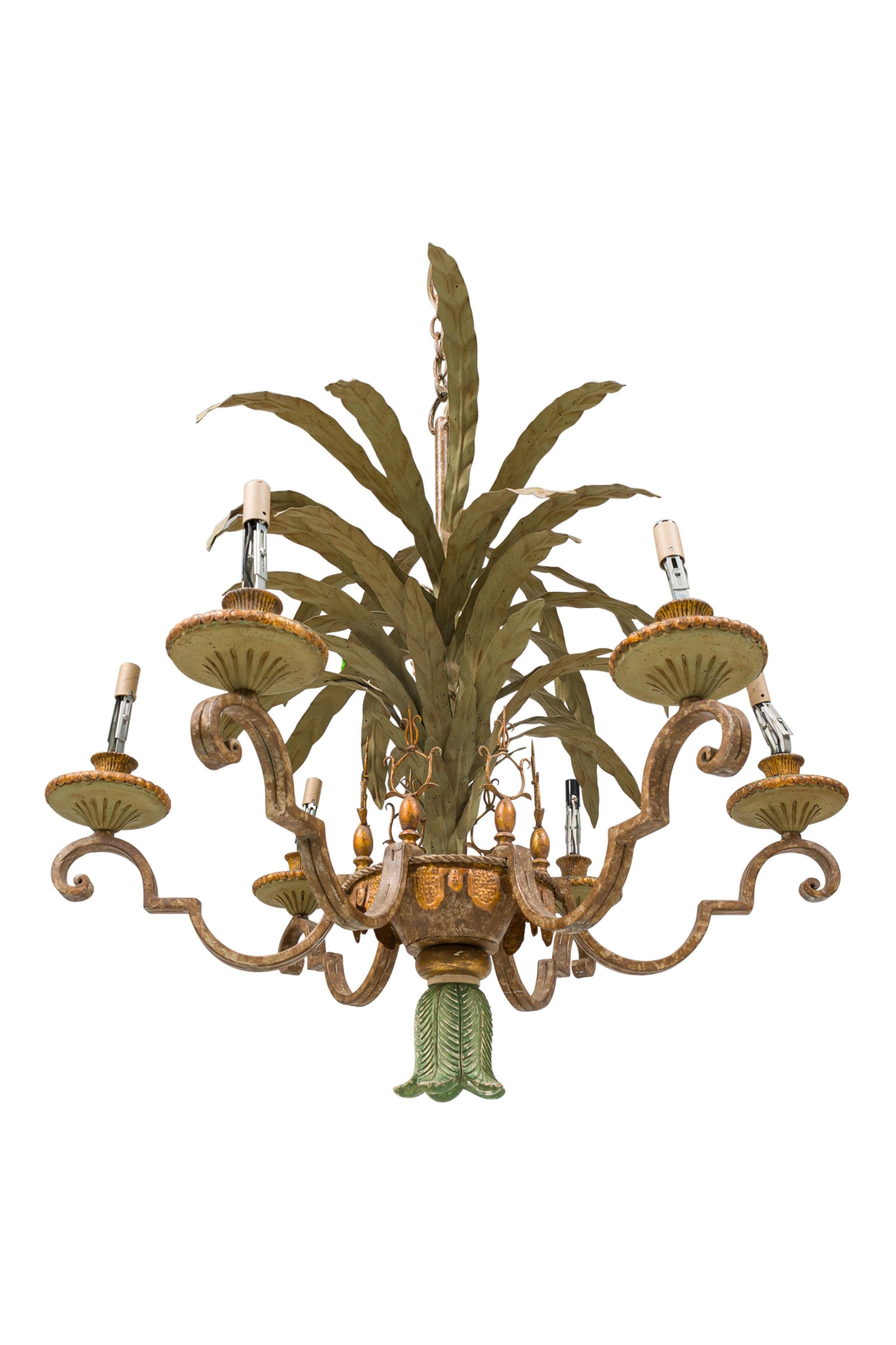 Italian Venetian Peinte 6 Armed Tole Chandelier For Sale 3