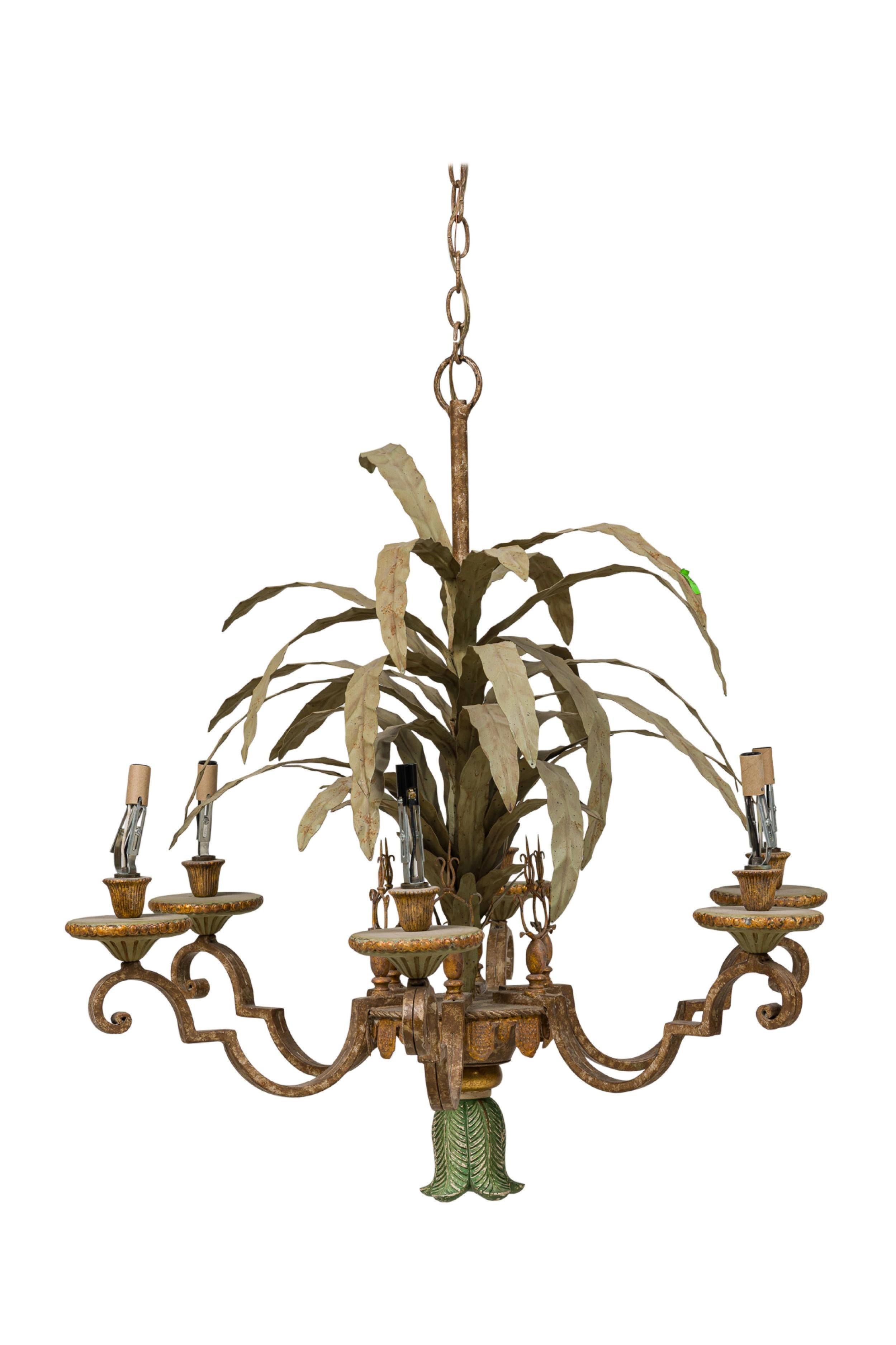 Renaissance Italian Venetian Peinte 6 Armed Tole Chandelier For Sale