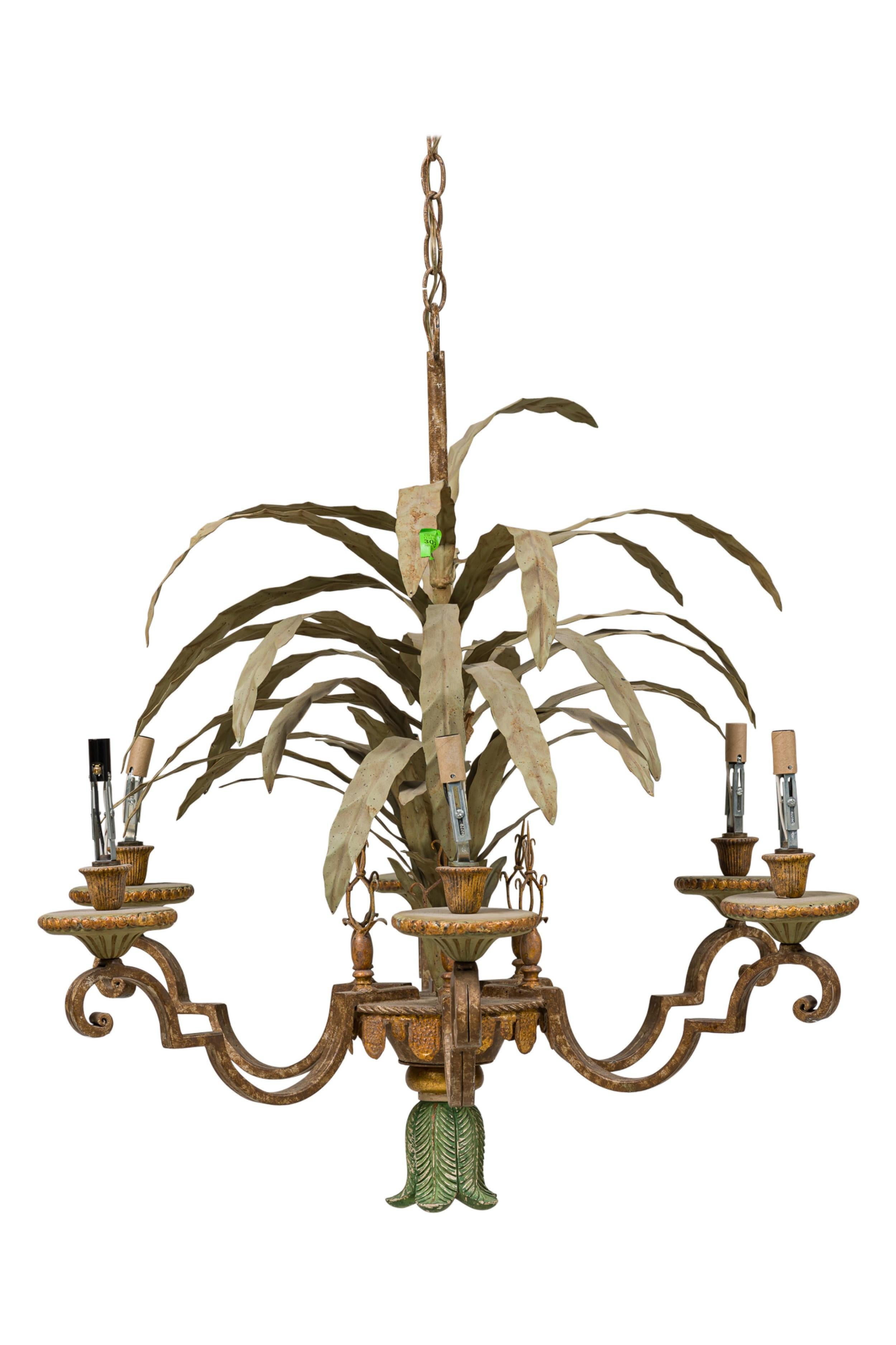 Cast Italian Venetian Peinte 6 Armed Tole Chandelier For Sale