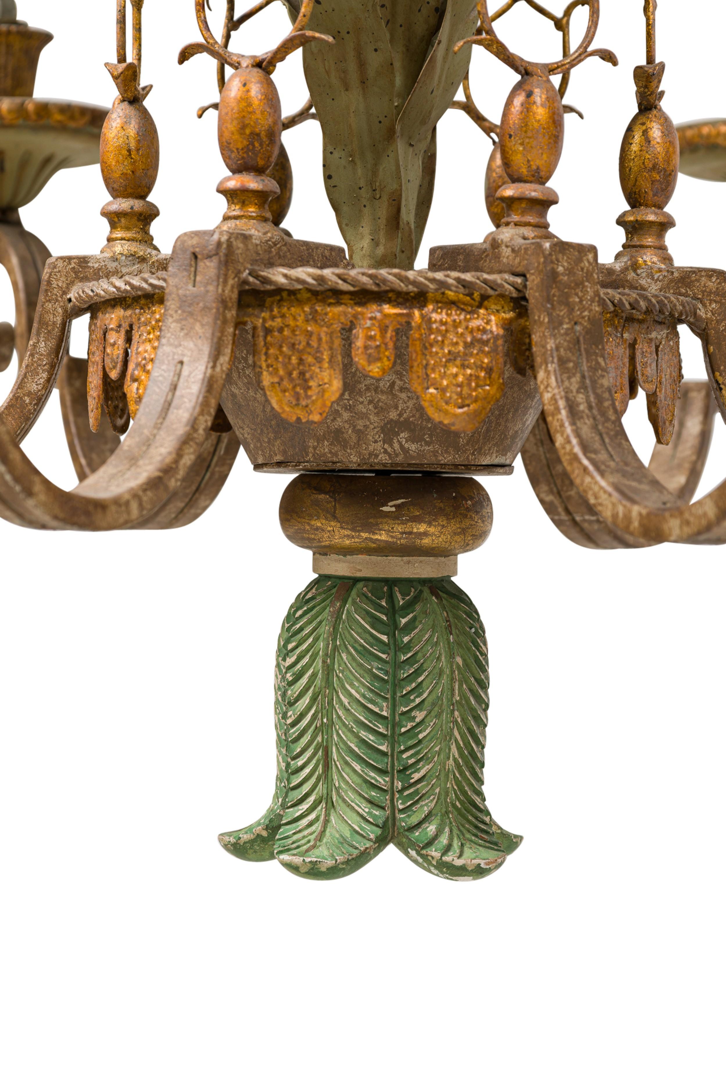 Italian Venetian Peinte 6 Armed Tole Chandelier For Sale 2