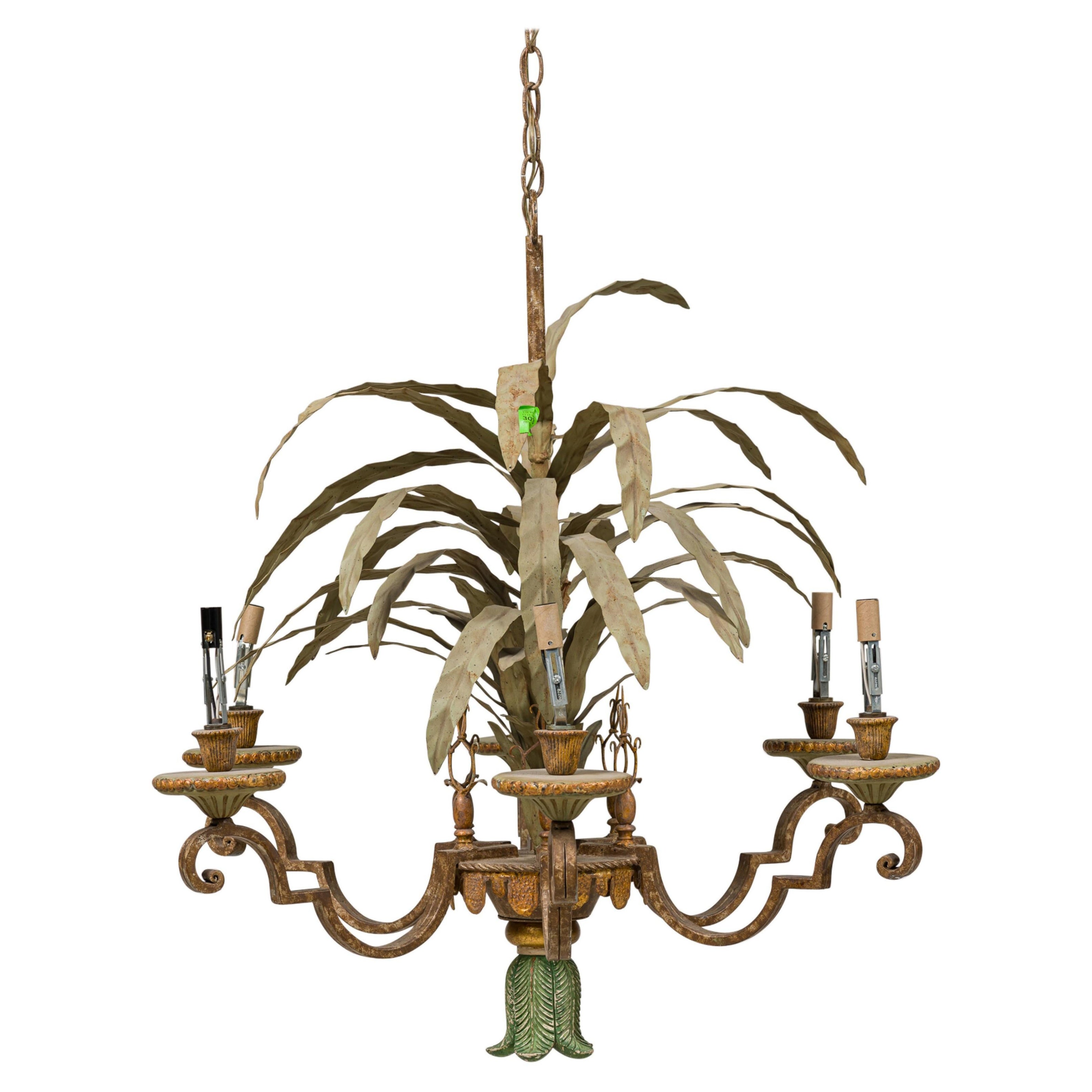 Italian Venetian Peinte 6 Armed Tole Chandelier For Sale
