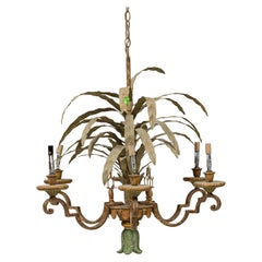 Italian Venetian Peinte 6 Armed Tole Chandelier