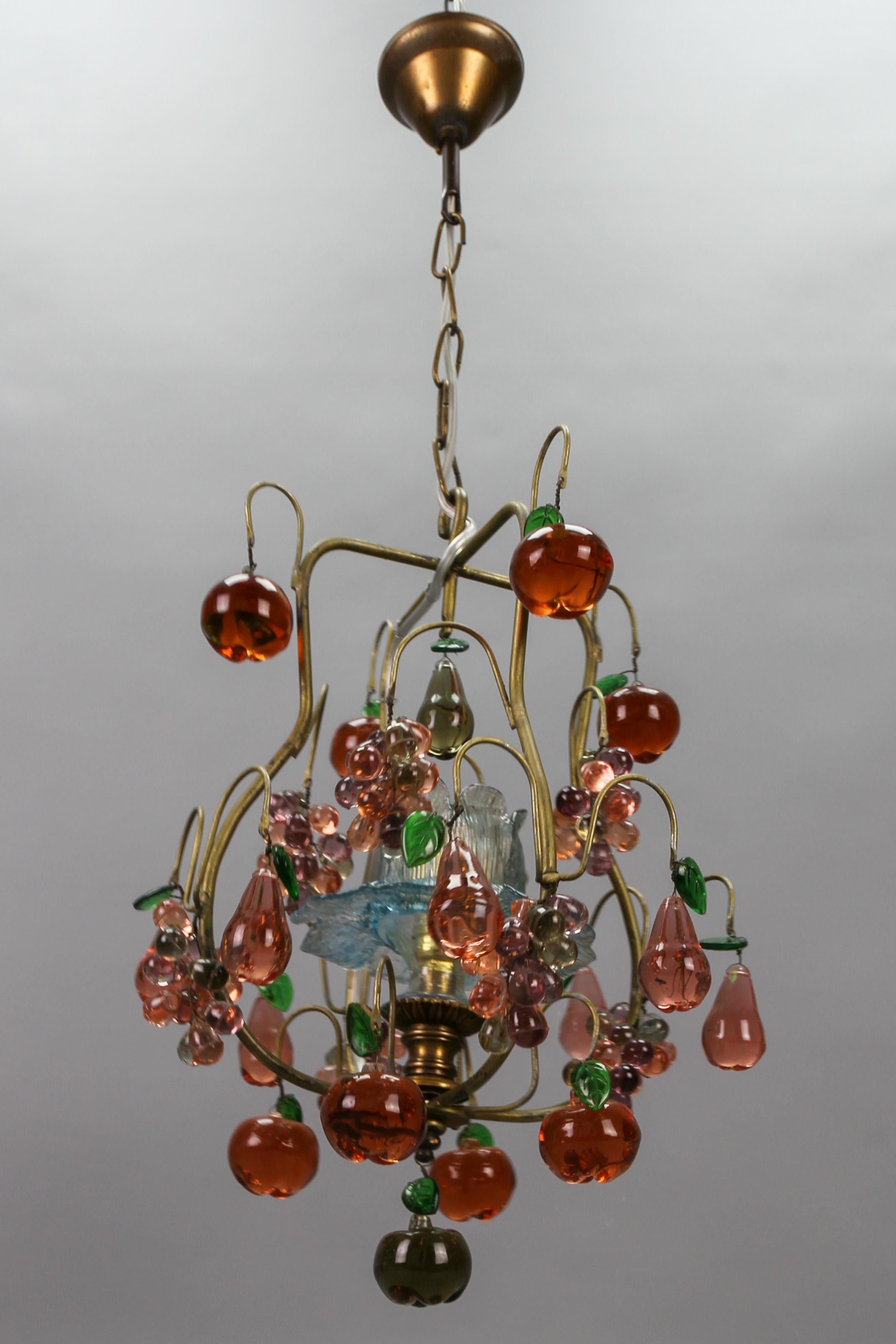Italian Venetian Pendant Chandelier with Murano Glass Fruits, 1950s For Sale 7