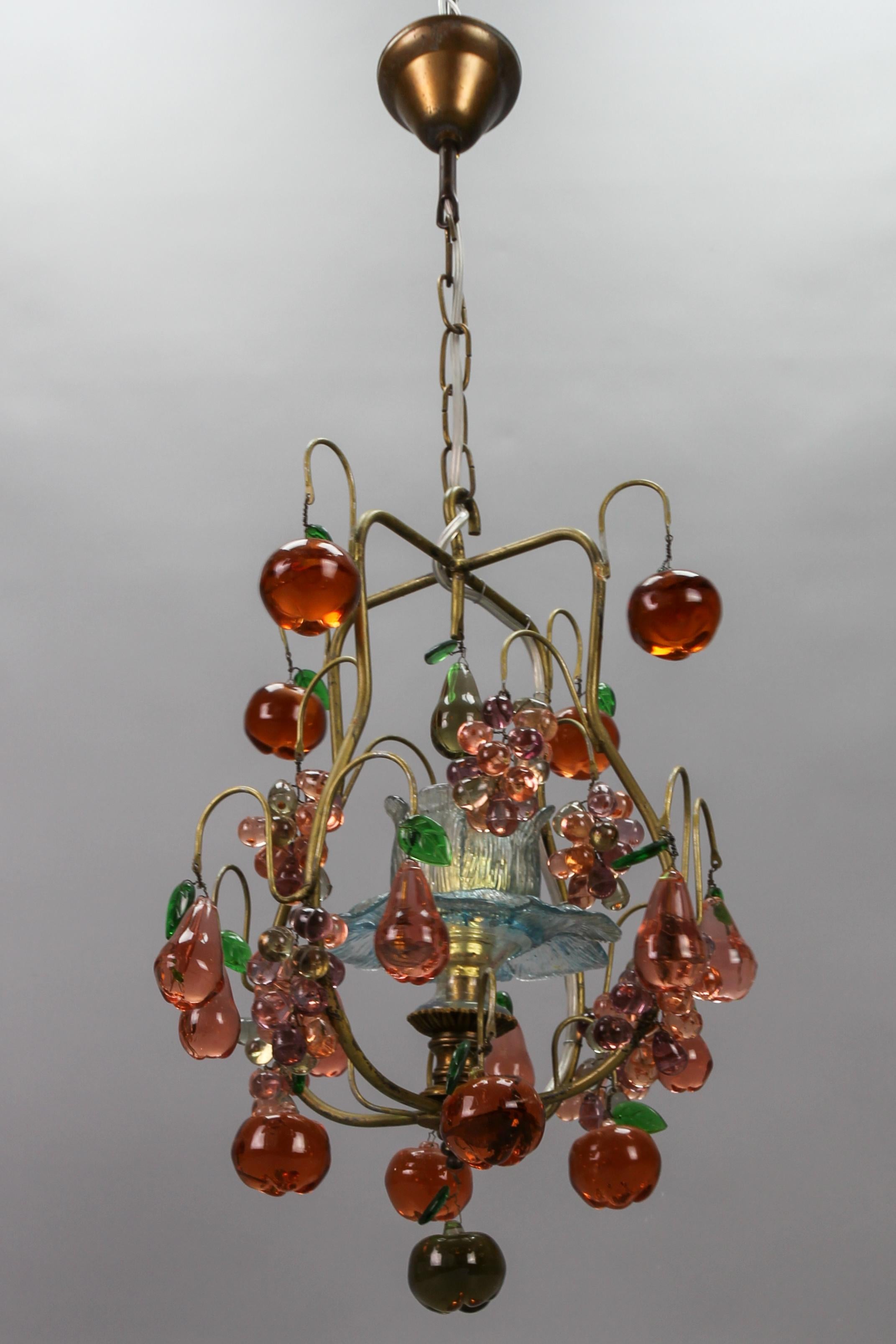 Italian Venetian Pendant Chandelier with Murano Glass Fruits, 1950s For Sale 8