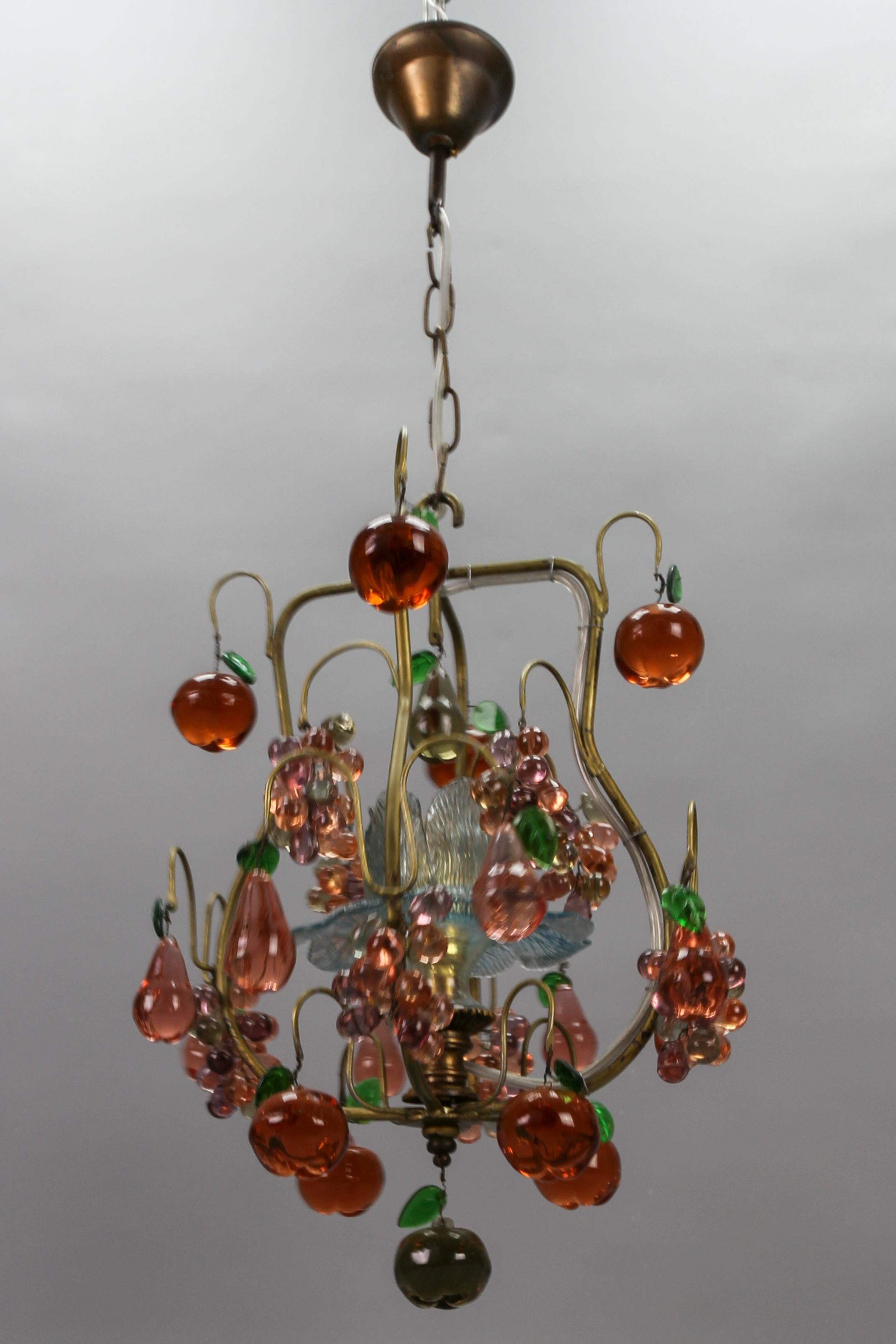 Italian Venetian Pendant Chandelier with Murano Glass Fruits, 1950s For Sale 11